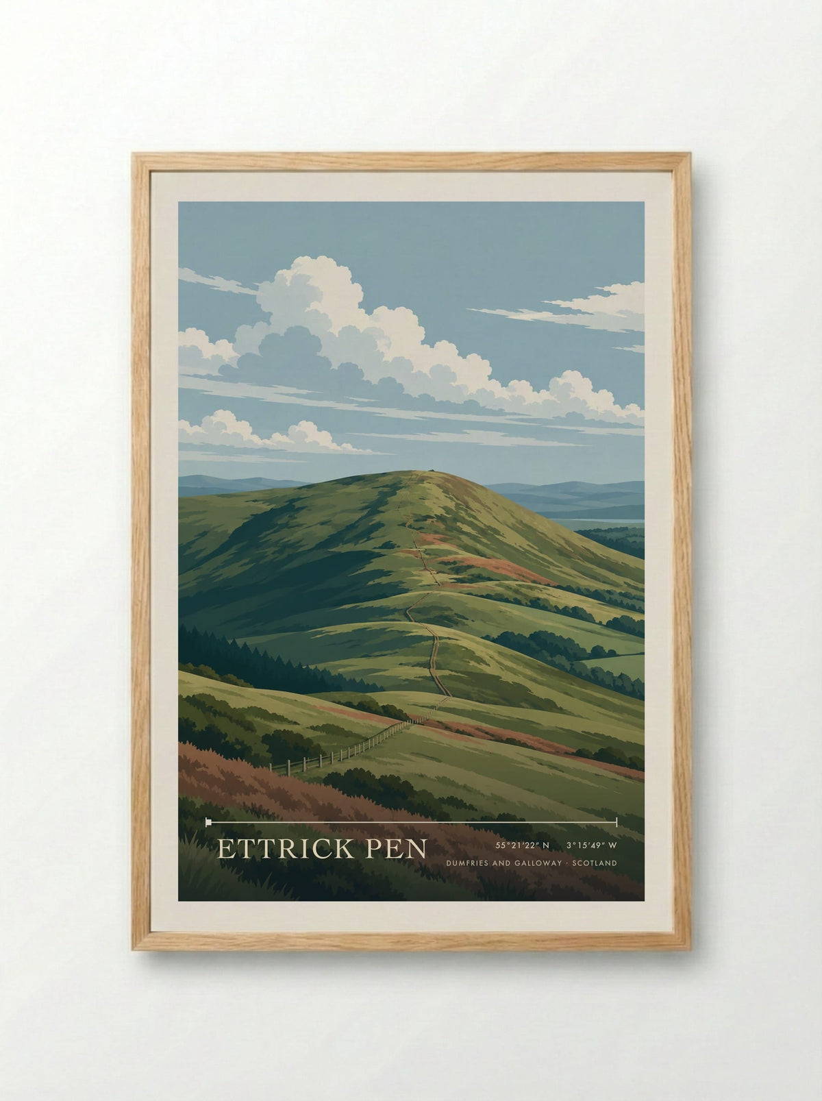Ettrick Pen, Dumfries and Galloway | Travel Poster - Framed Print Wood