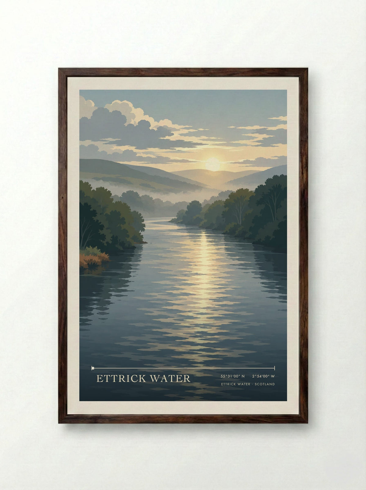 Ettrick Water | Travel Poster - Framed Print Dark Wood