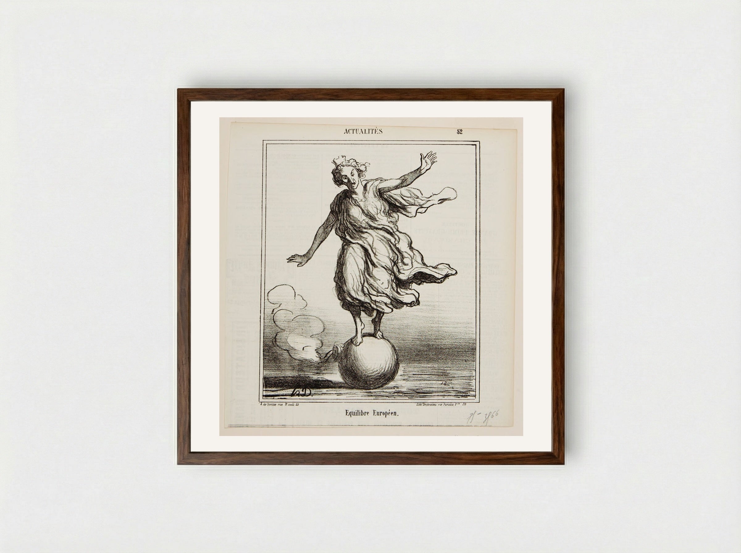 European Equilibrium - Honoré-Victorin Daumier - Framed Print Dark Wood