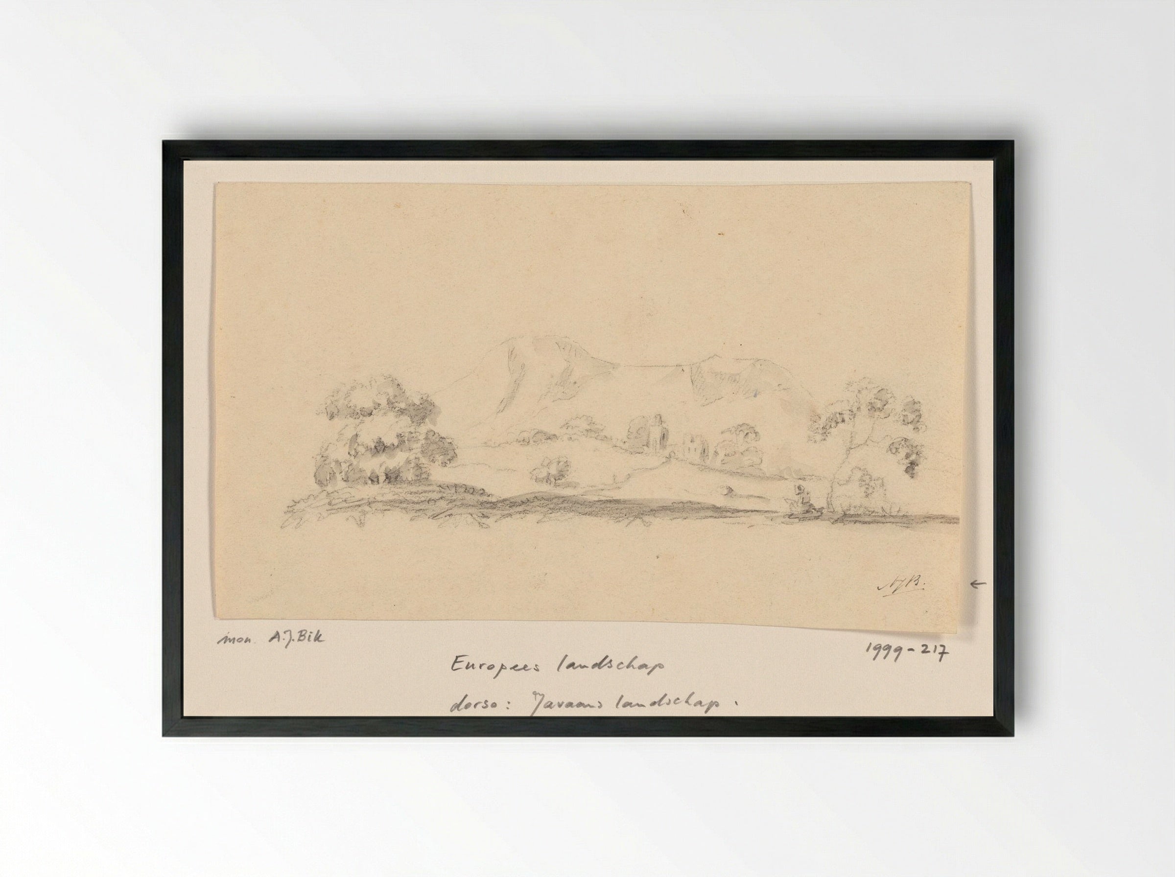 European Scene (Pencil Sketch) - Adrianus Johannes Bik - Framed Print Black