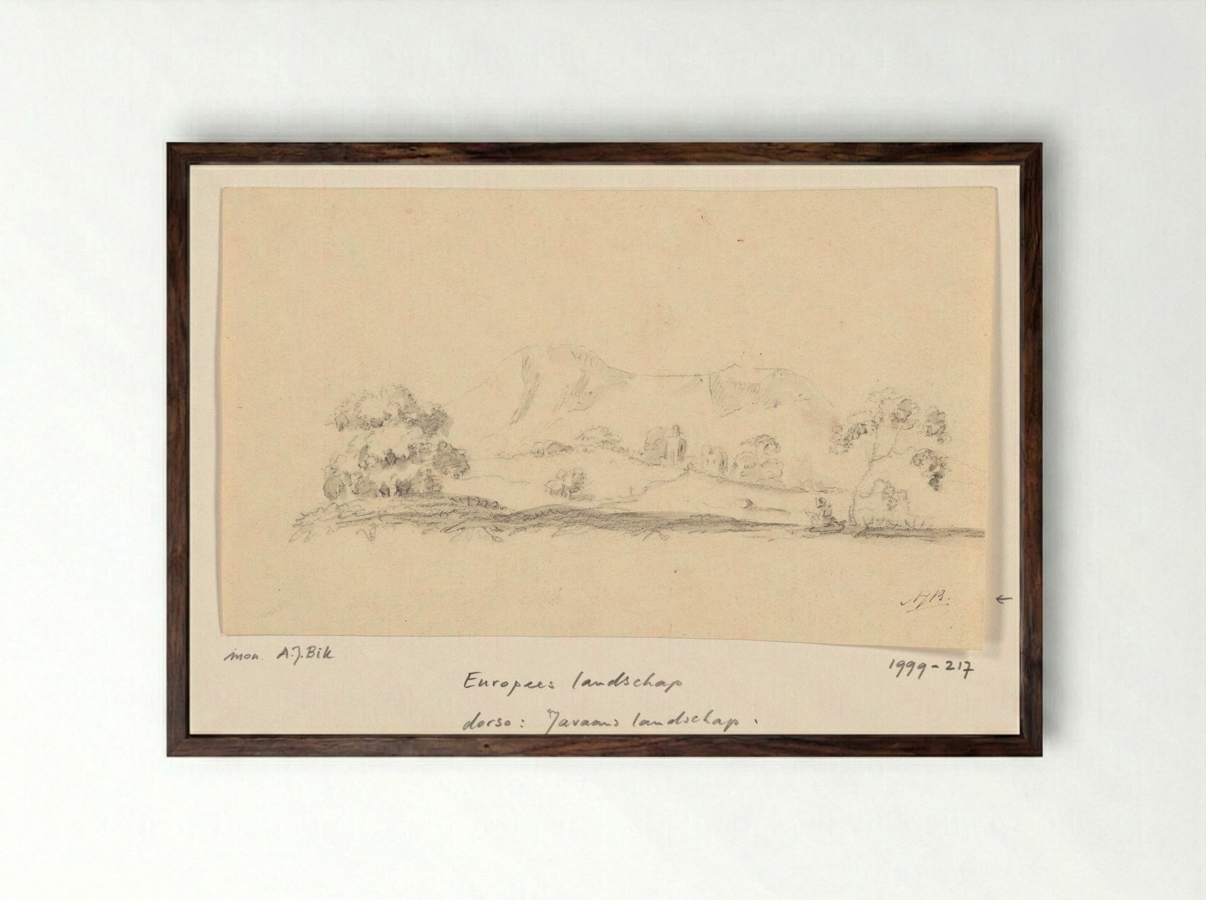 European Scene (Pencil Sketch) - Adrianus Johannes Bik - Framed Print Dark Wood