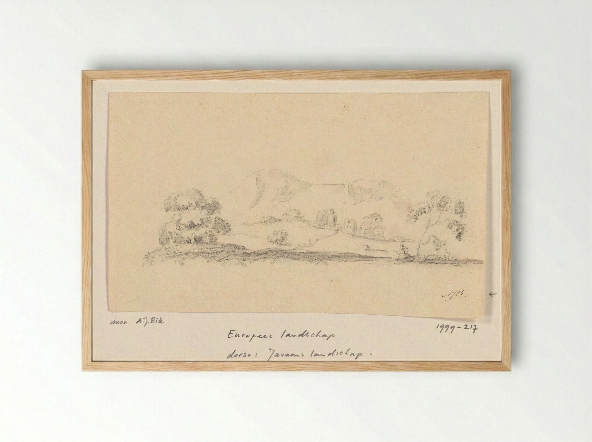 European Scene (Pencil Sketch) - Adrianus Johannes Bik - Framed Print Wood