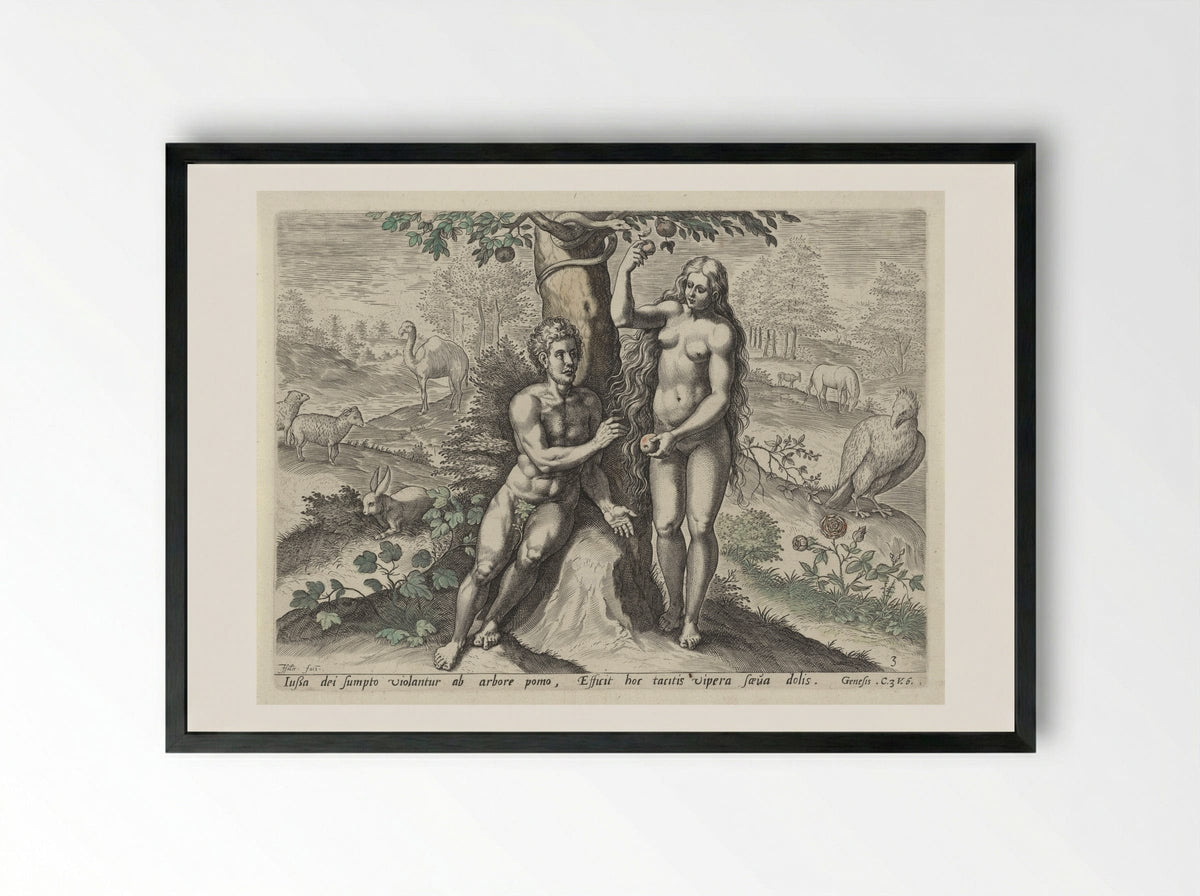Eva verleidt Adam - Claes Jansz. Visscher (II) - Framed Print Black