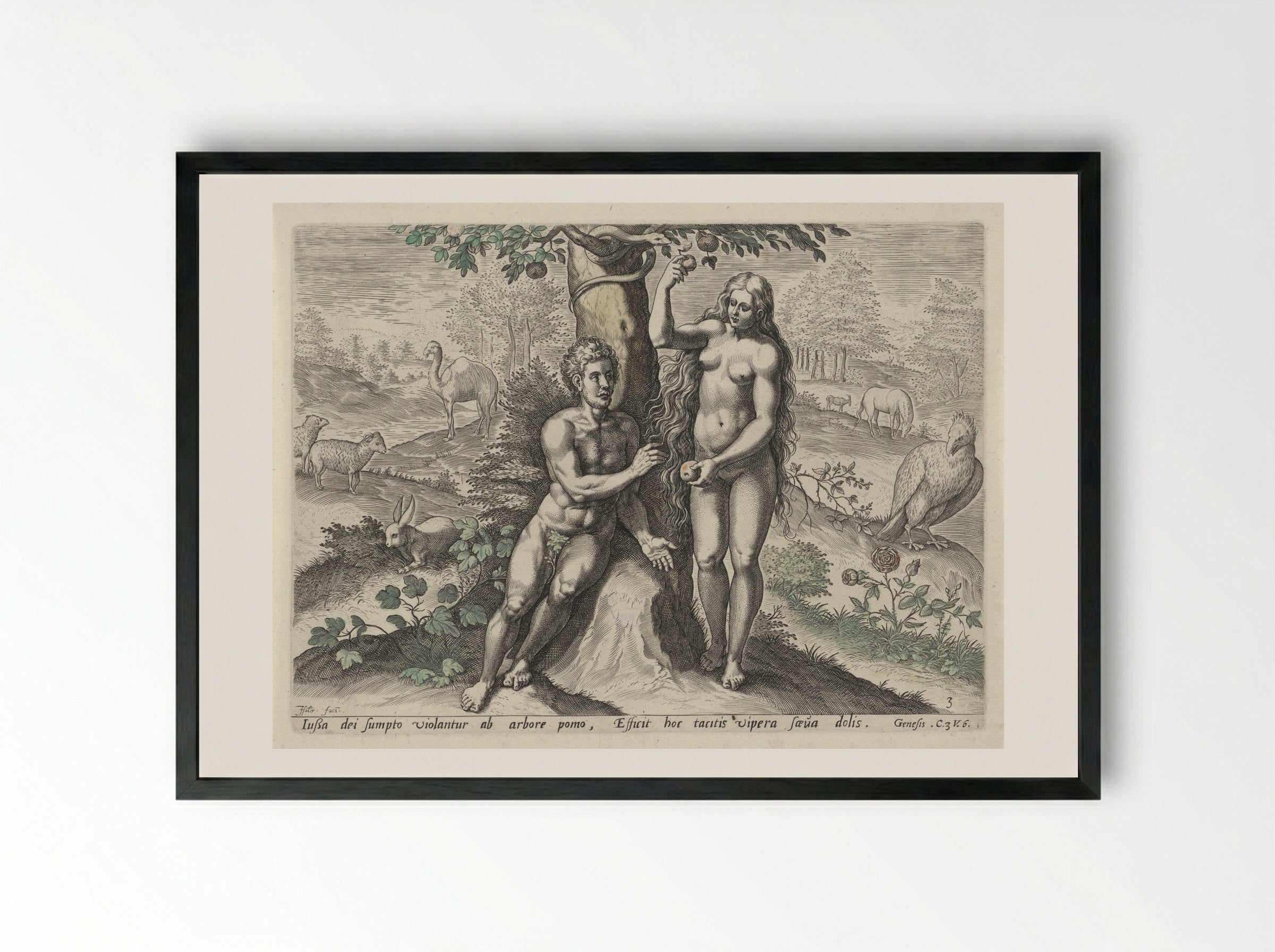 Eva verleidt Adam - Claes Jansz. Visscher (II) - Framed Print Black