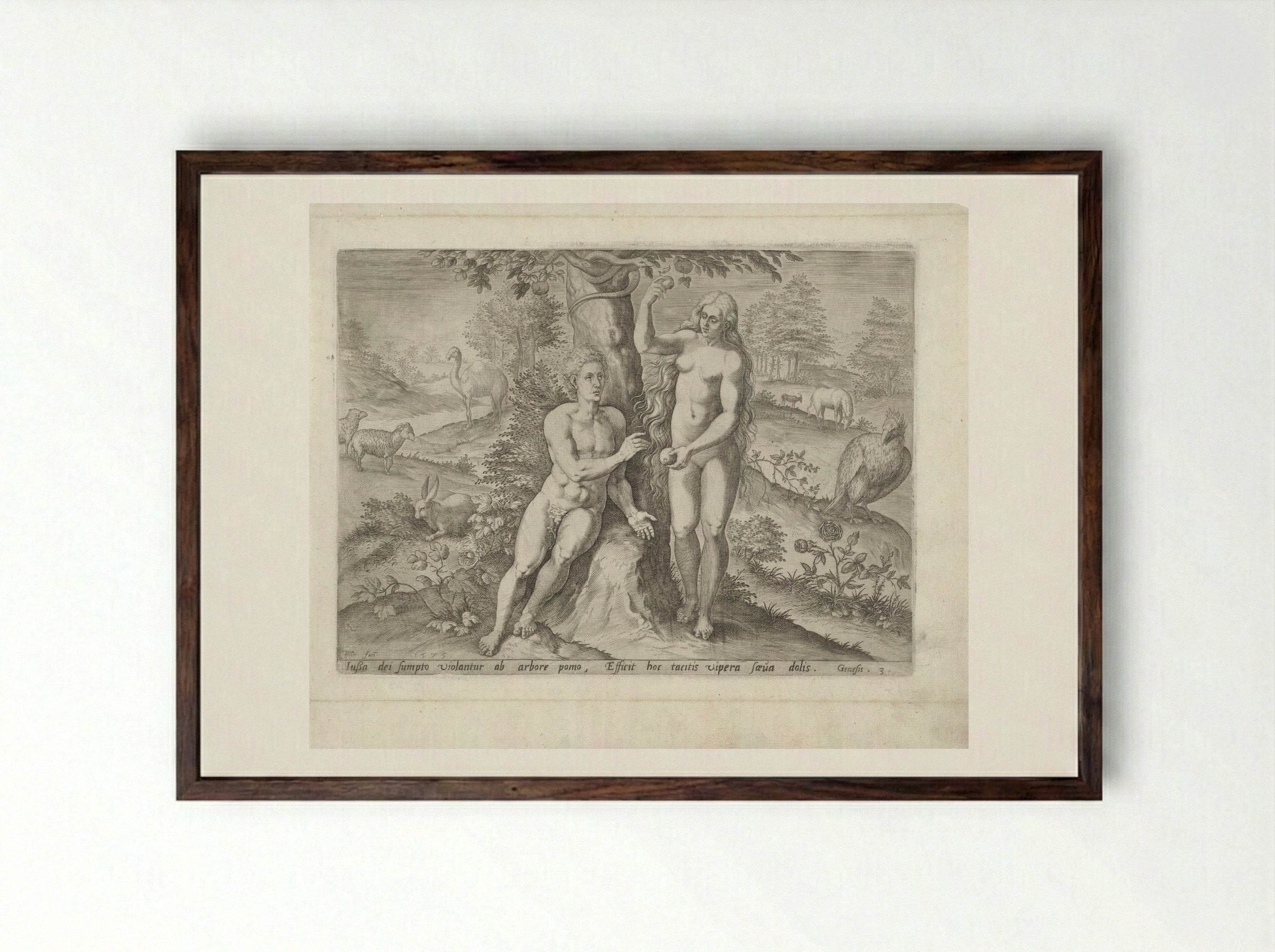 Eva verleidt Adam - Gerard de Jode - Framed Print Dark Wood