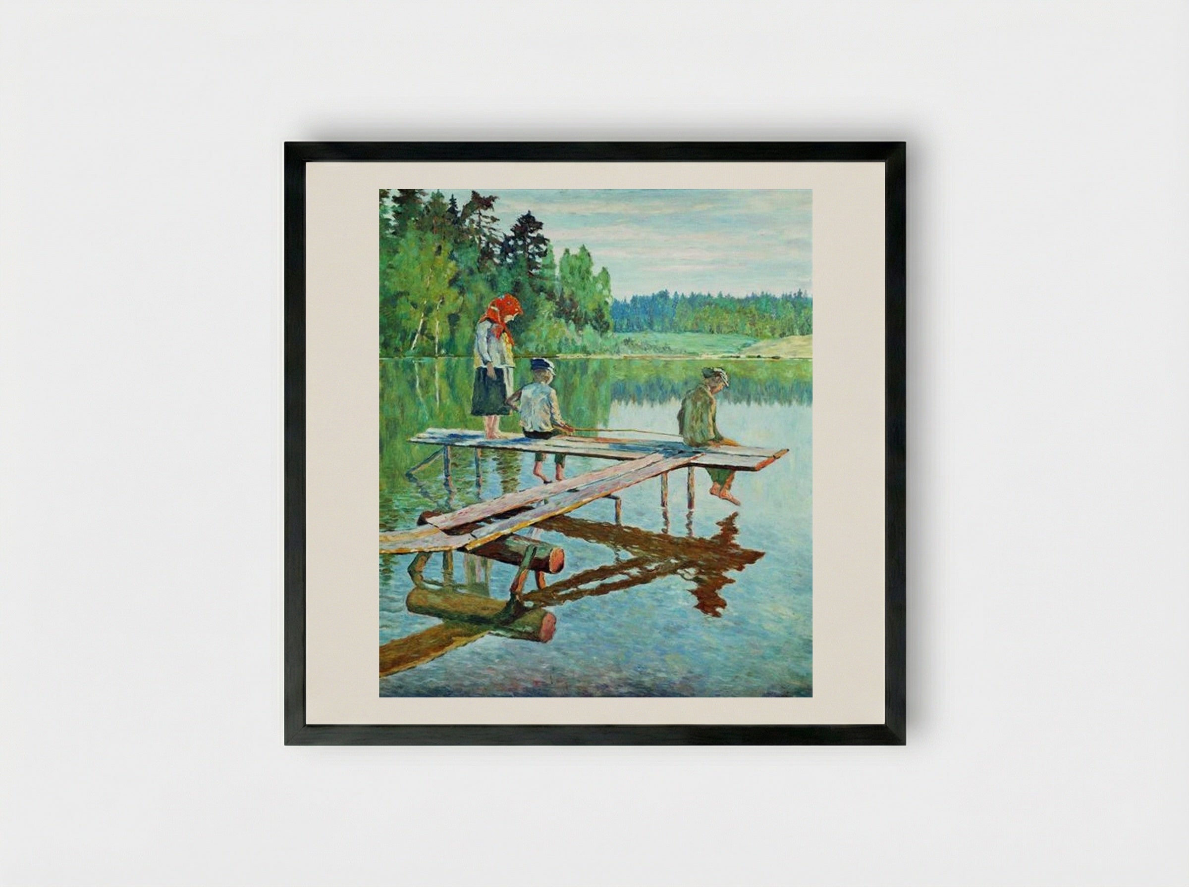Evening (Angler) - Nikolay Bogdanov-Belsky - Framed Print Black