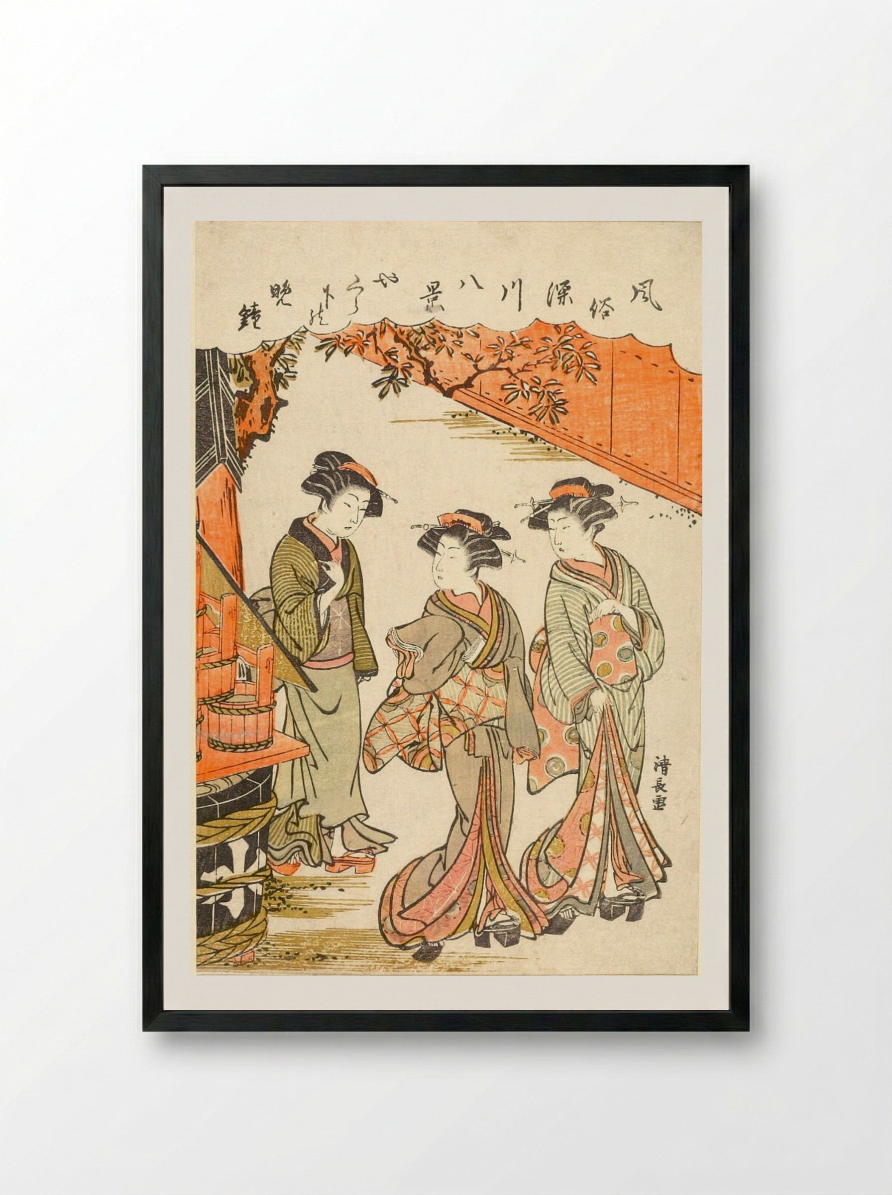Evening Bell Under the Entry Tower - Torii Kiyonaga - Framed Print Black