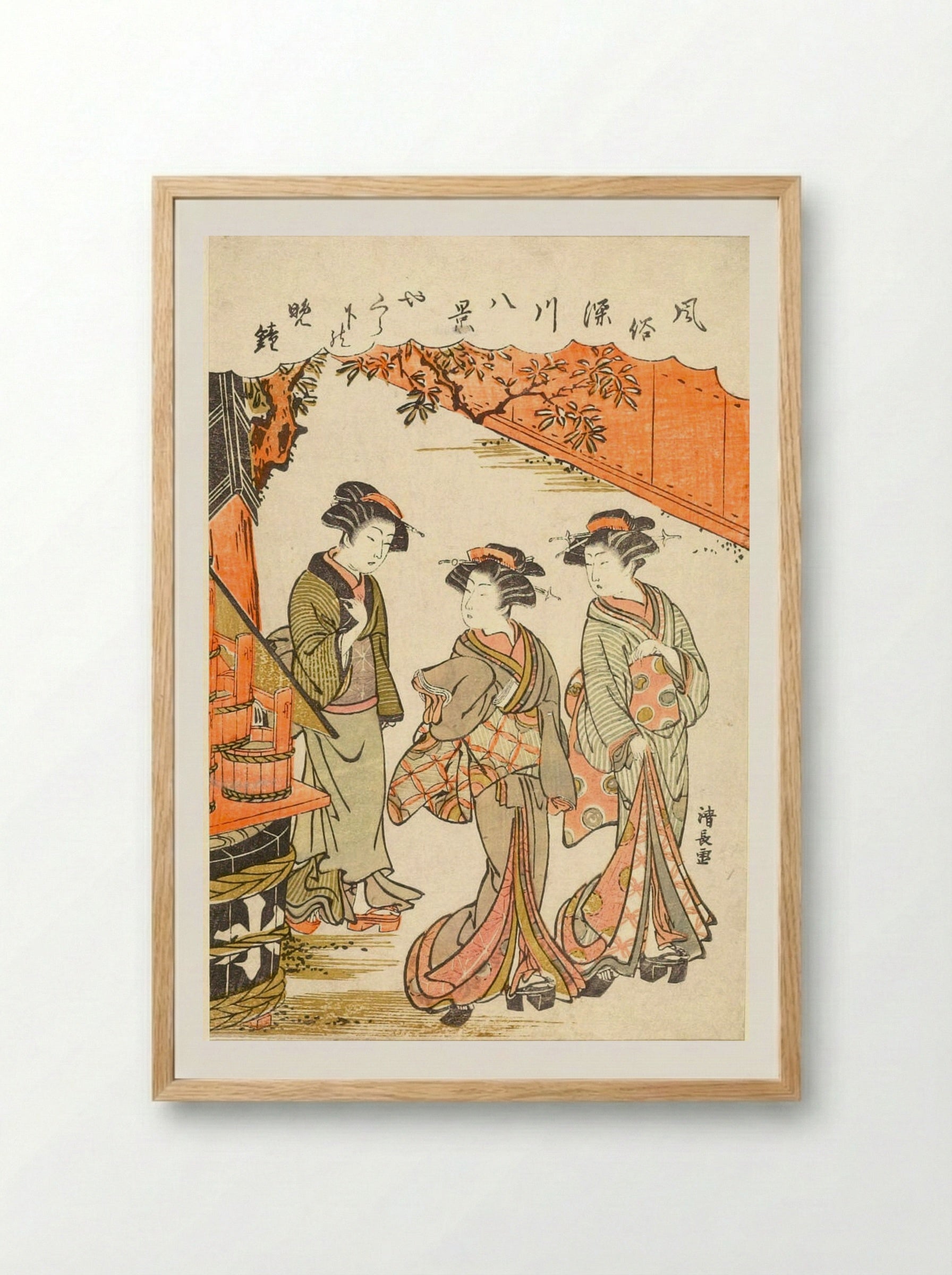 Evening Bell Under the Entry Tower - Torii Kiyonaga - Framed Print Wood