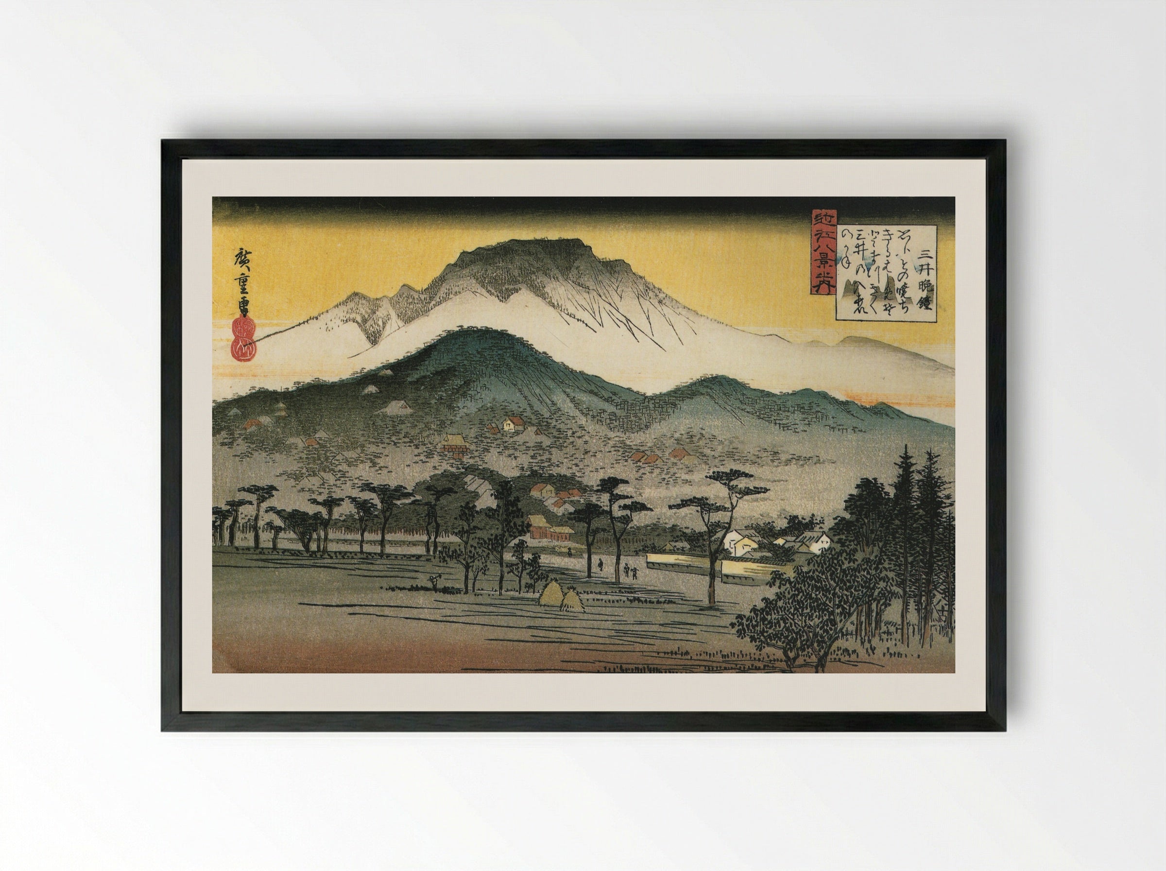 Evening Bell at Mii Temple - Utagawa Hiroshige - Framed Print Black
