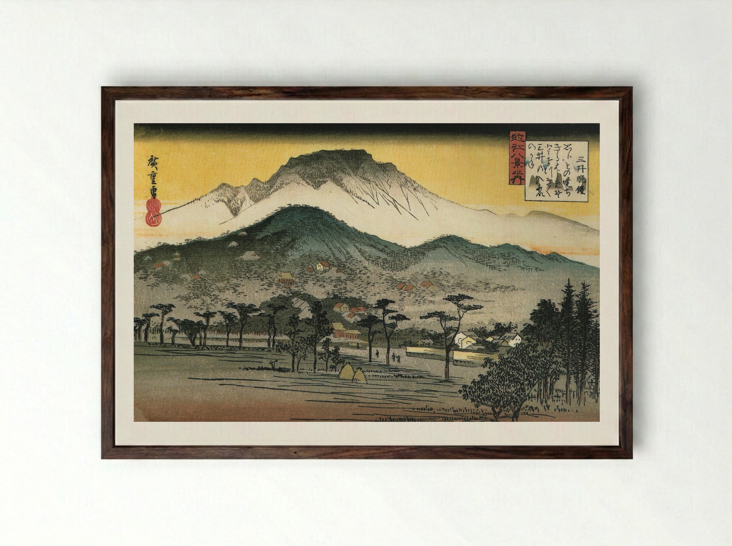 Evening Bell at Mii Temple - Utagawa Hiroshige - Framed Print Dark Wood