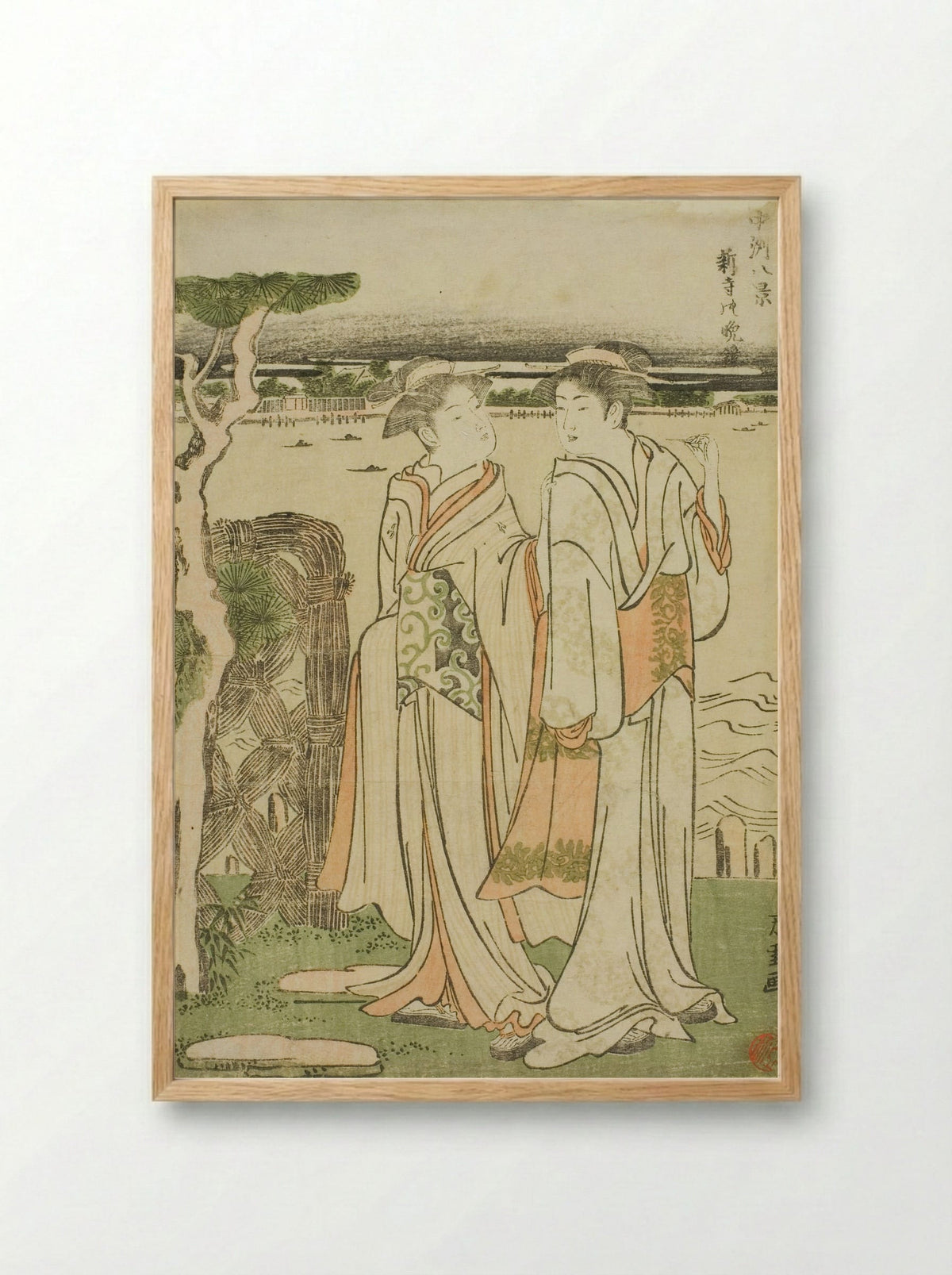 Evening Bell at Mii Temple - Katsushika Hokusai - Framed Print Wood