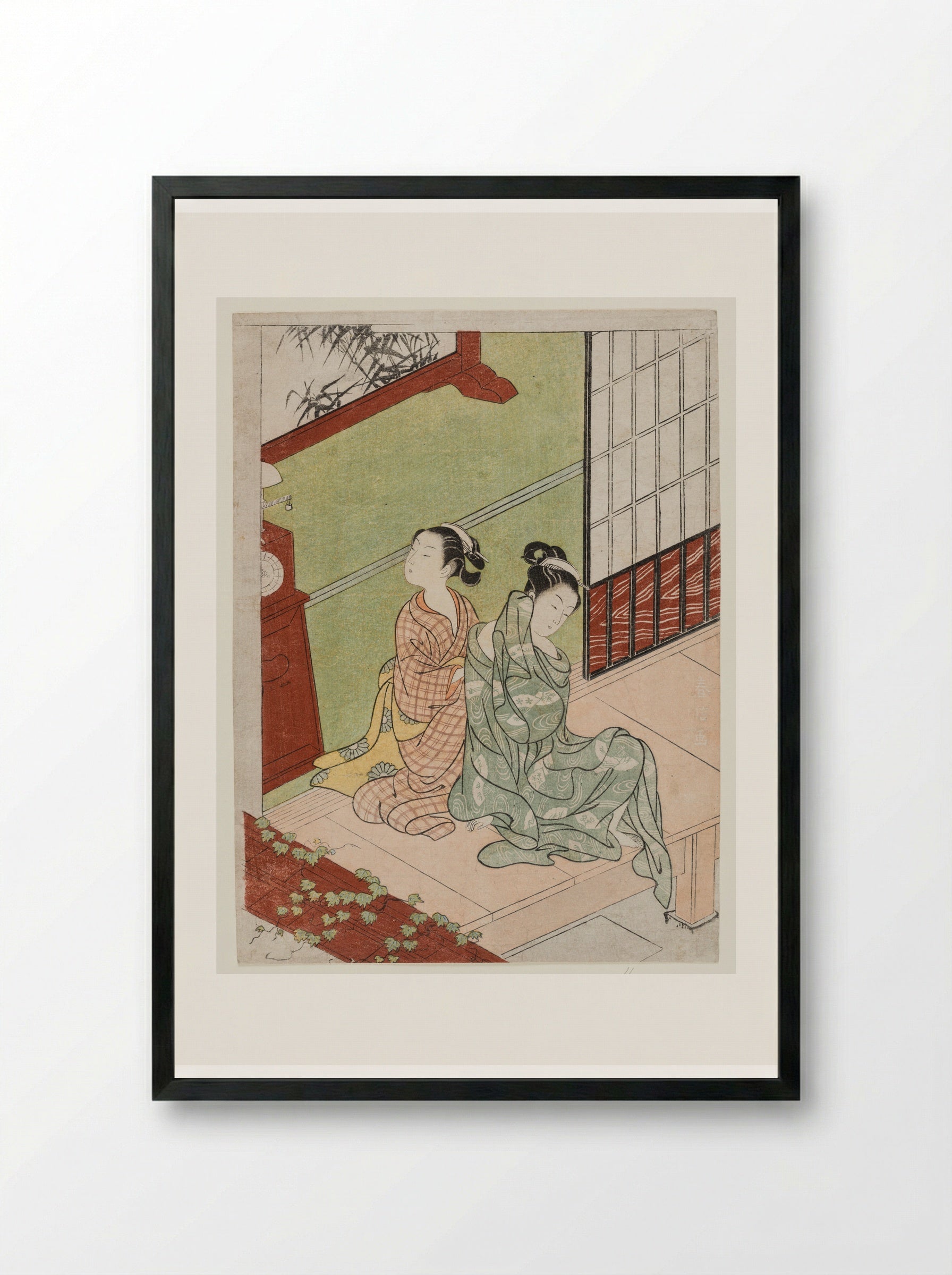 Evening Bell of the Clock - Suzuki Harunobu - Framed Print Black