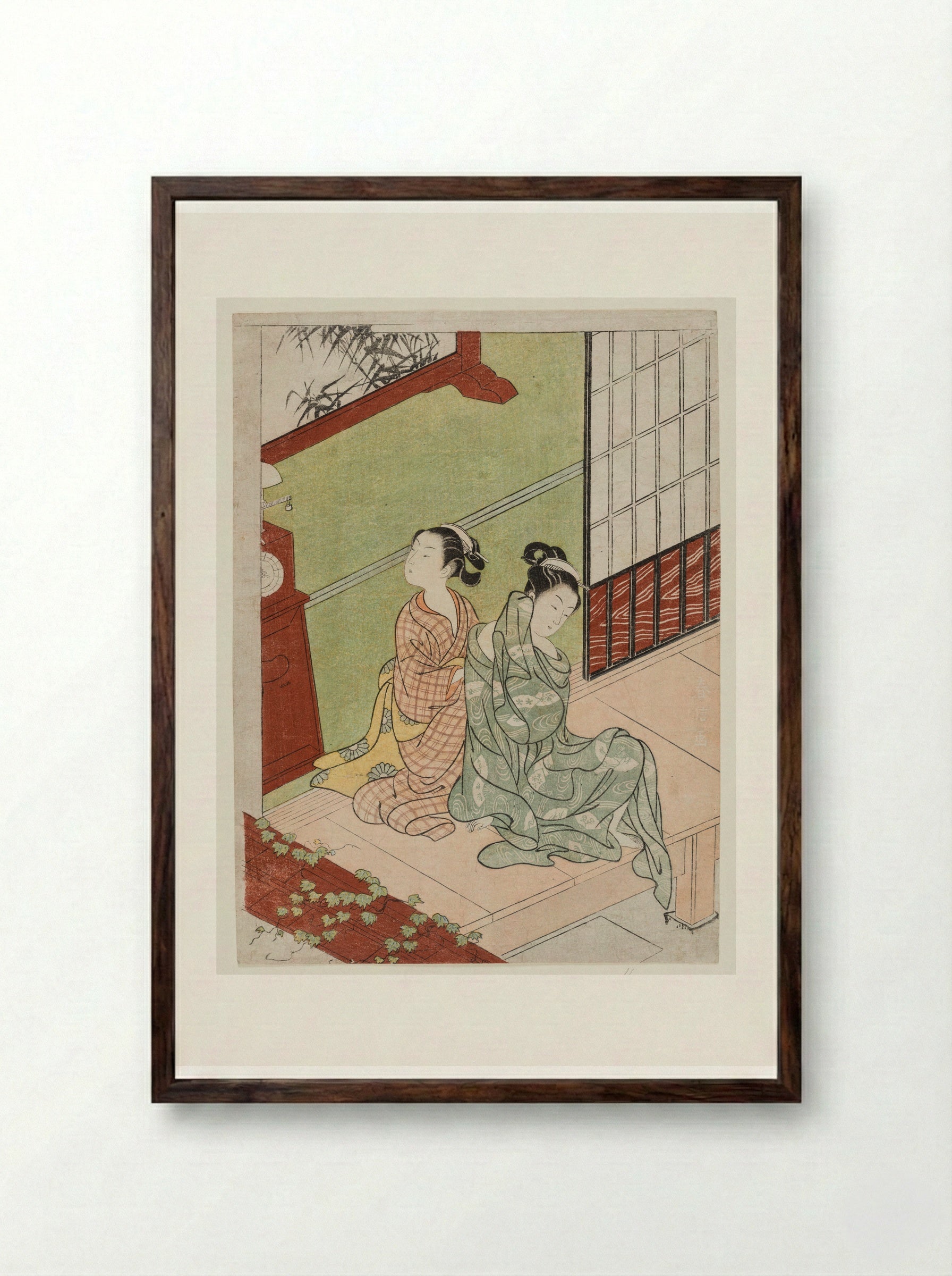 Evening Bell of the Clock - Suzuki Harunobu - Framed Print Dark Wood