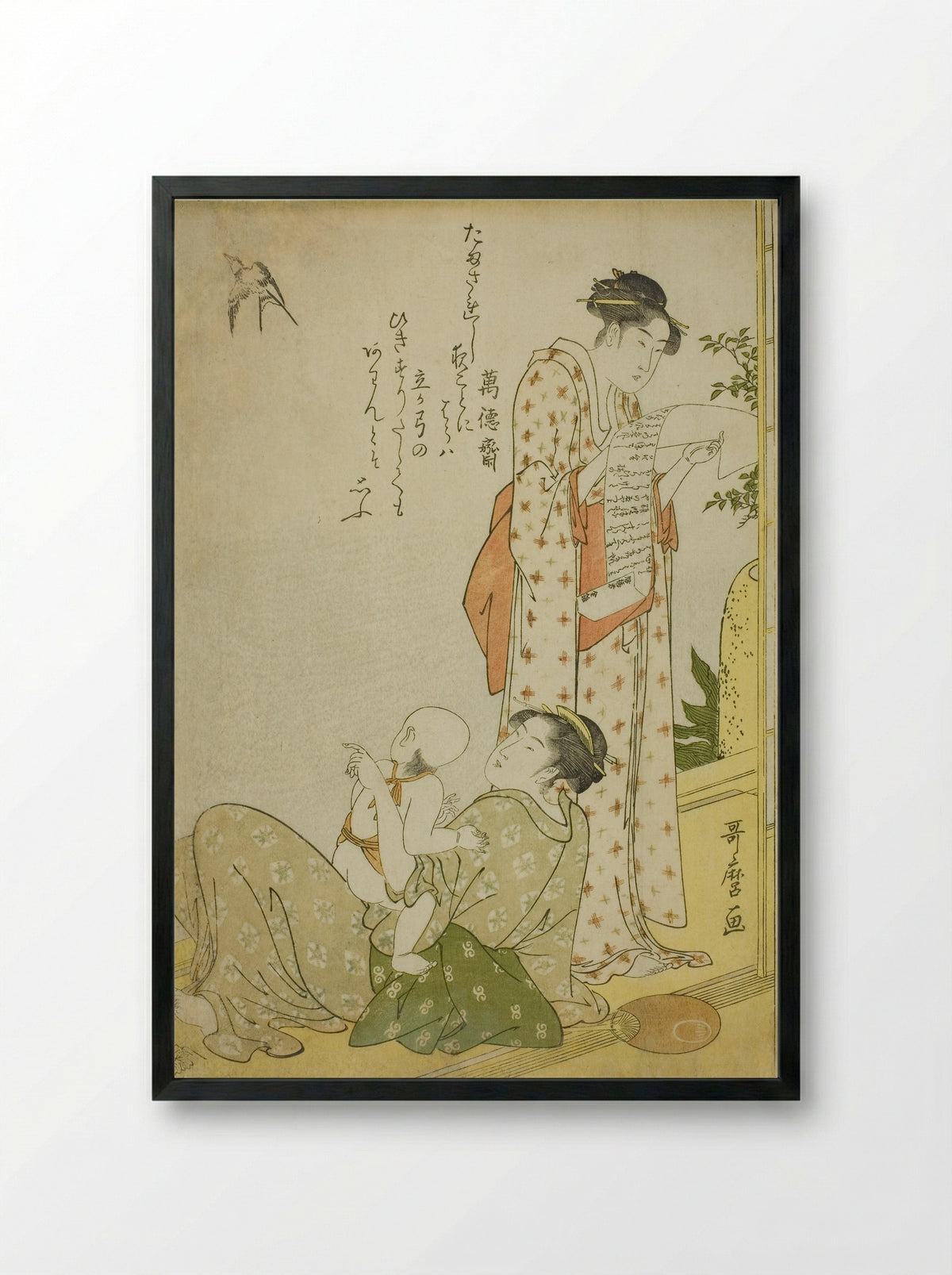 Evening Cool on the Verandah - Kitagawa Utamaro - Framed Print Black