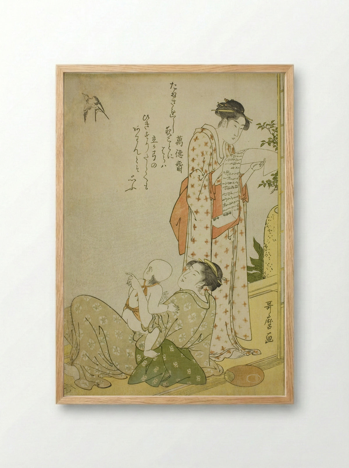 Evening Cool on the Verandah - Kitagawa Utamaro - Framed Print Wood