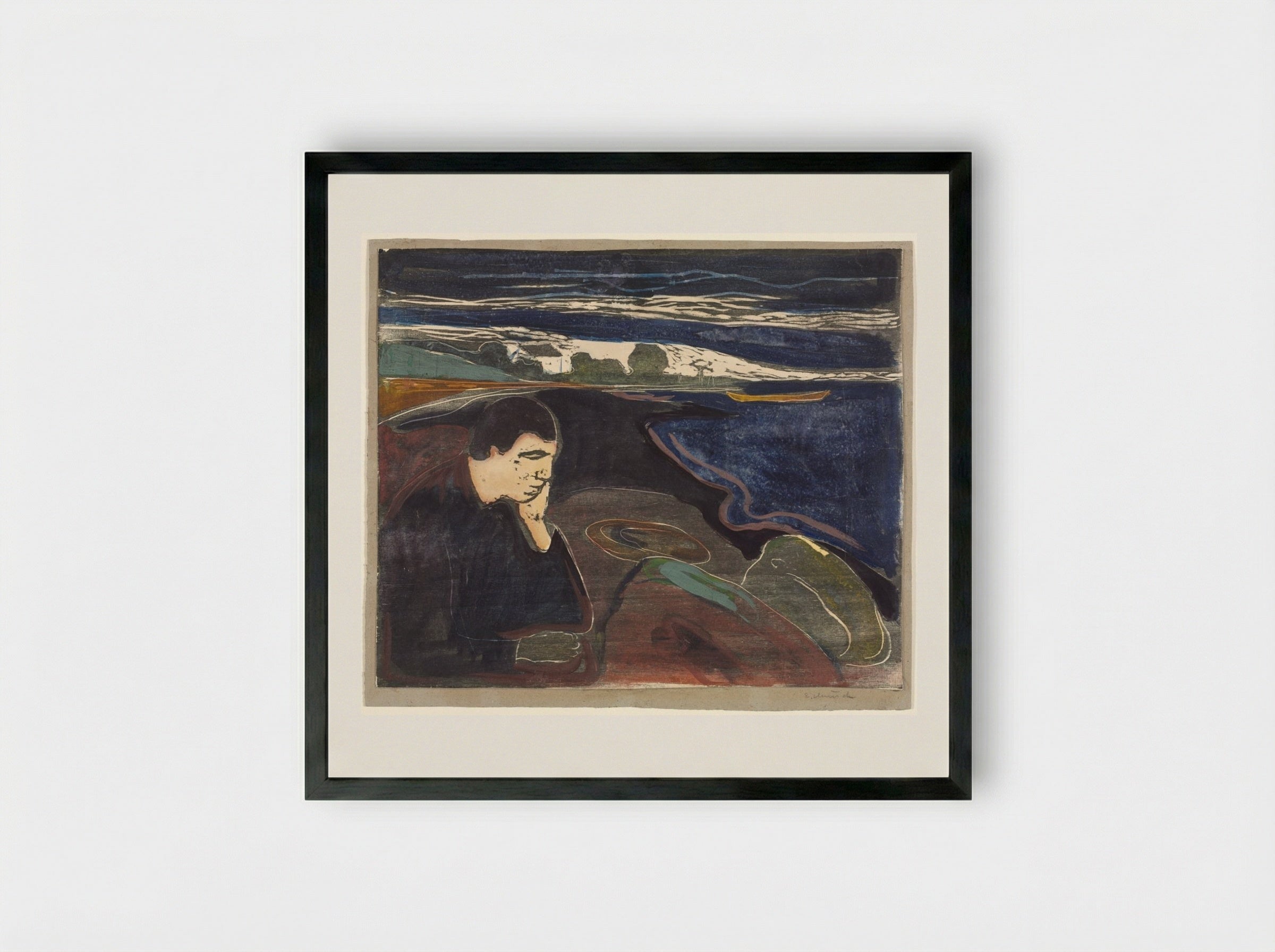 Evening, Melancholy I - Edvard Munch - Framed Print Black