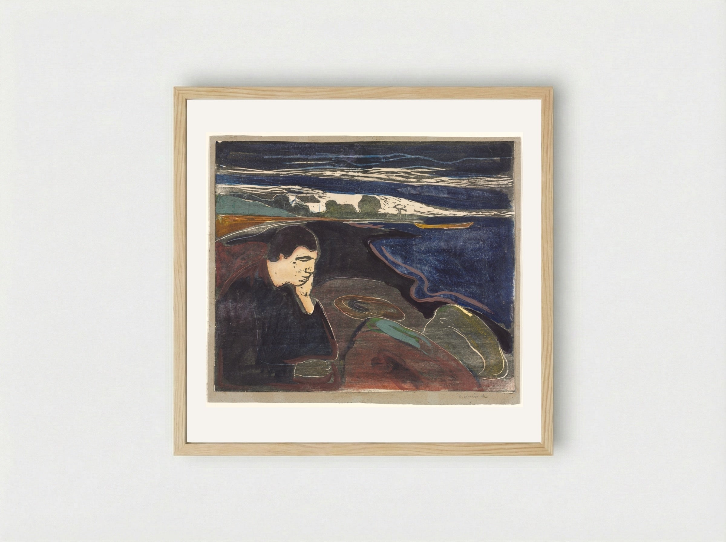Evening, Melancholy I - Edvard Munch - Framed Print Wood