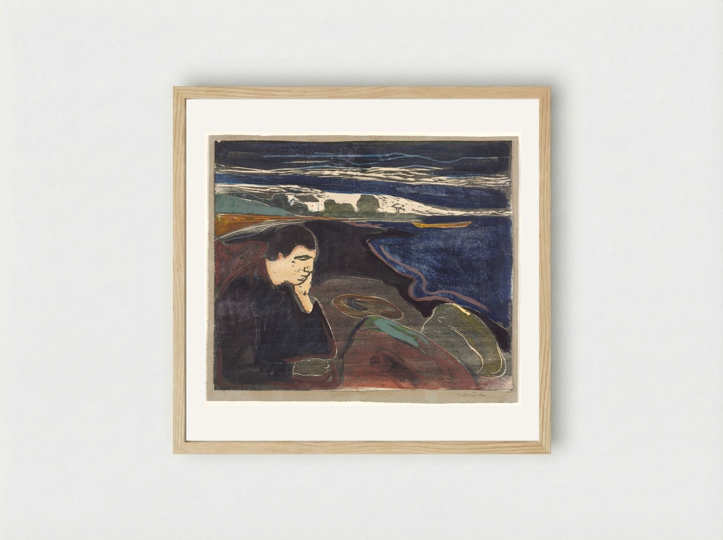 Evening, Melancholy I - Edvard Munch - Framed Print Wood