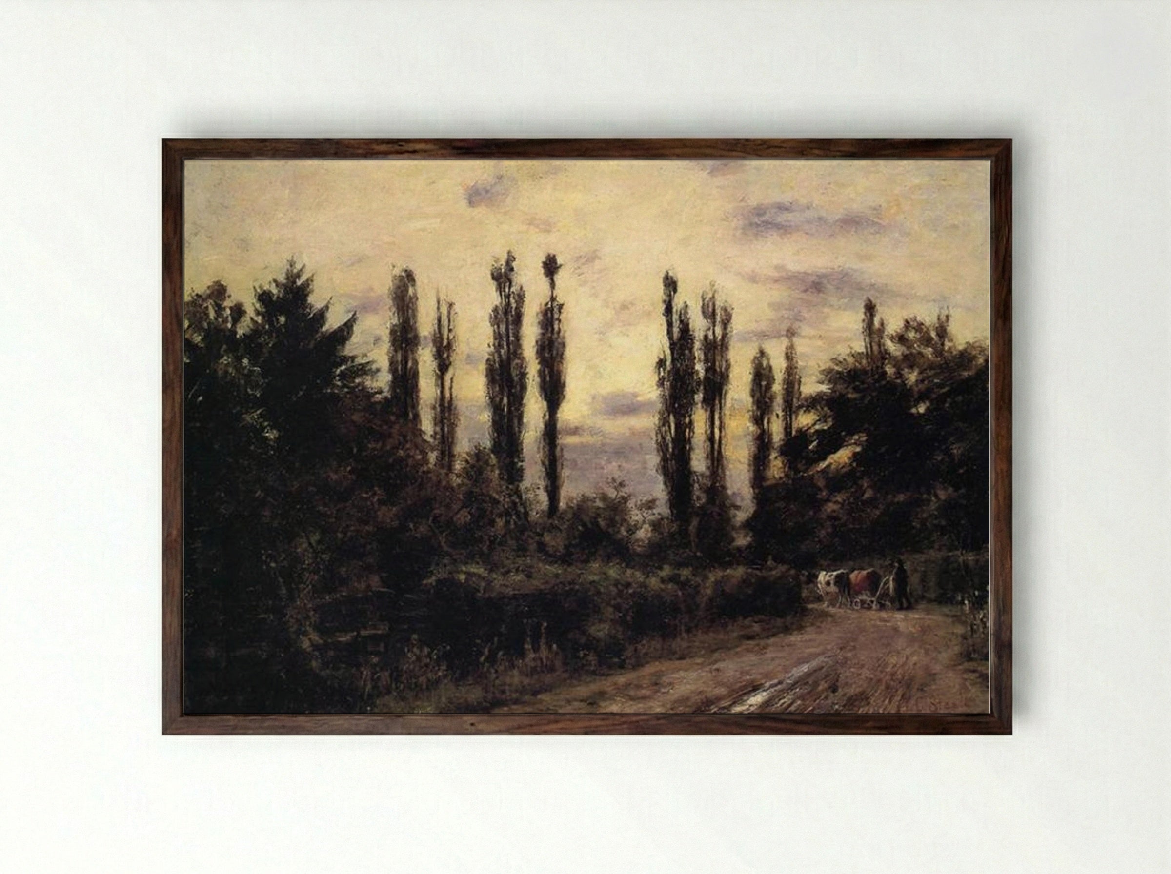 Evening Poplars and Roadway near Schleissheim - T. C. Steele - Framed Print Dark Wood