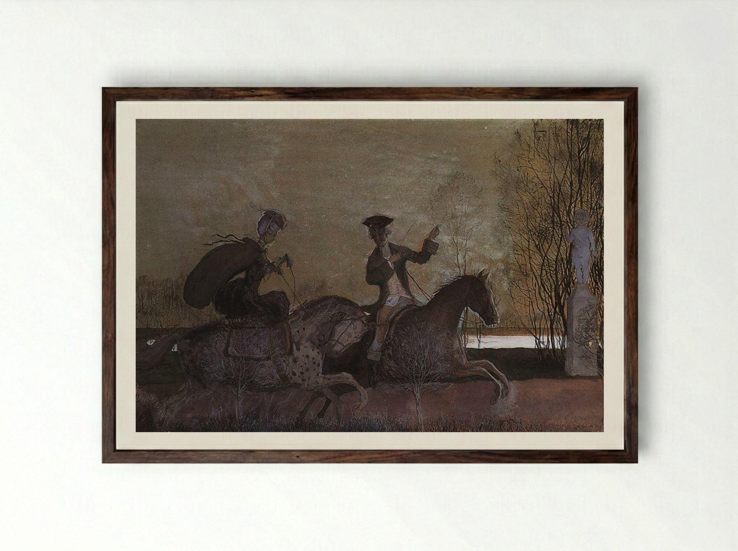 Evening Rides - Konstantin Somov - Framed Print Dark Wood