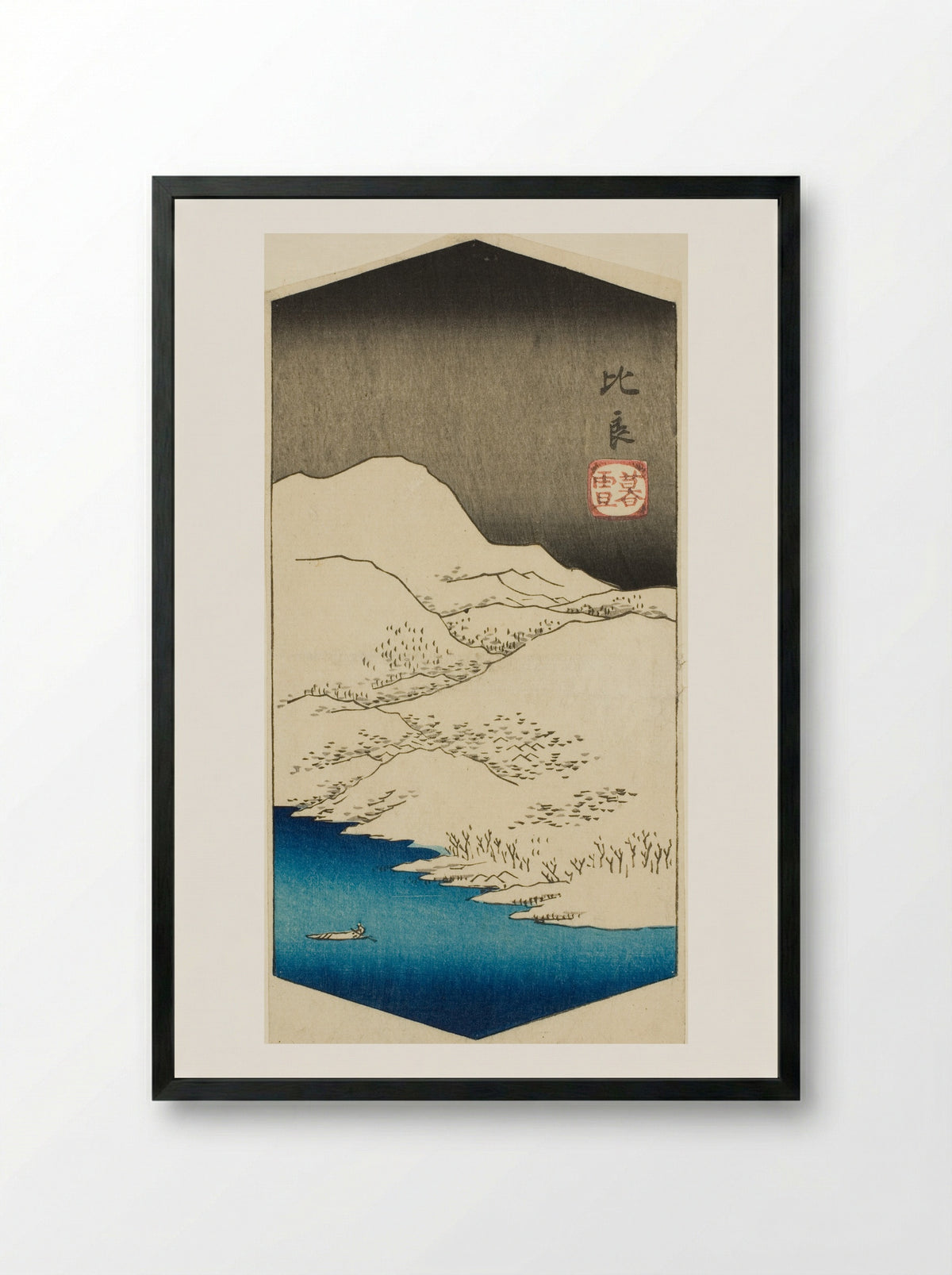 Evening Snow at Hira - Utagawa Hiroshige - Framed Print Black