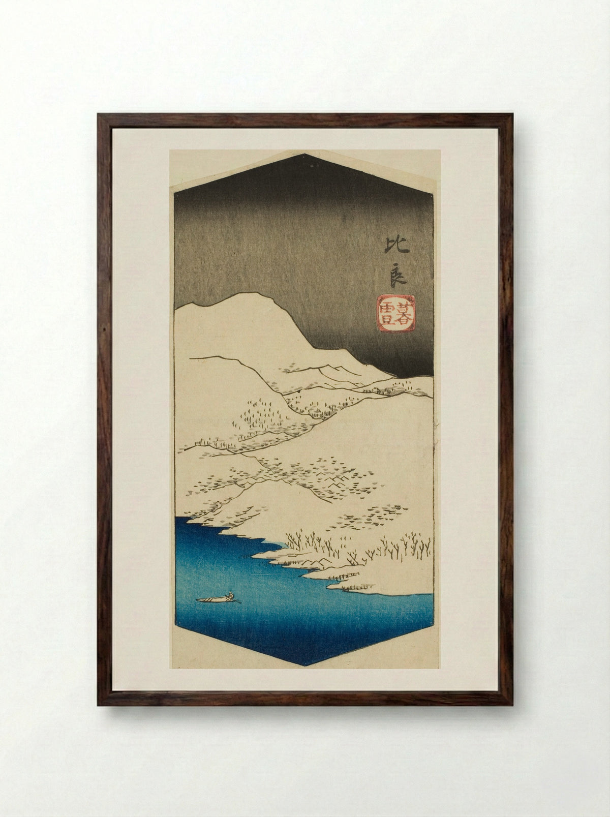 Evening Snow at Hira - Utagawa Hiroshige - Framed Print Dark Wood