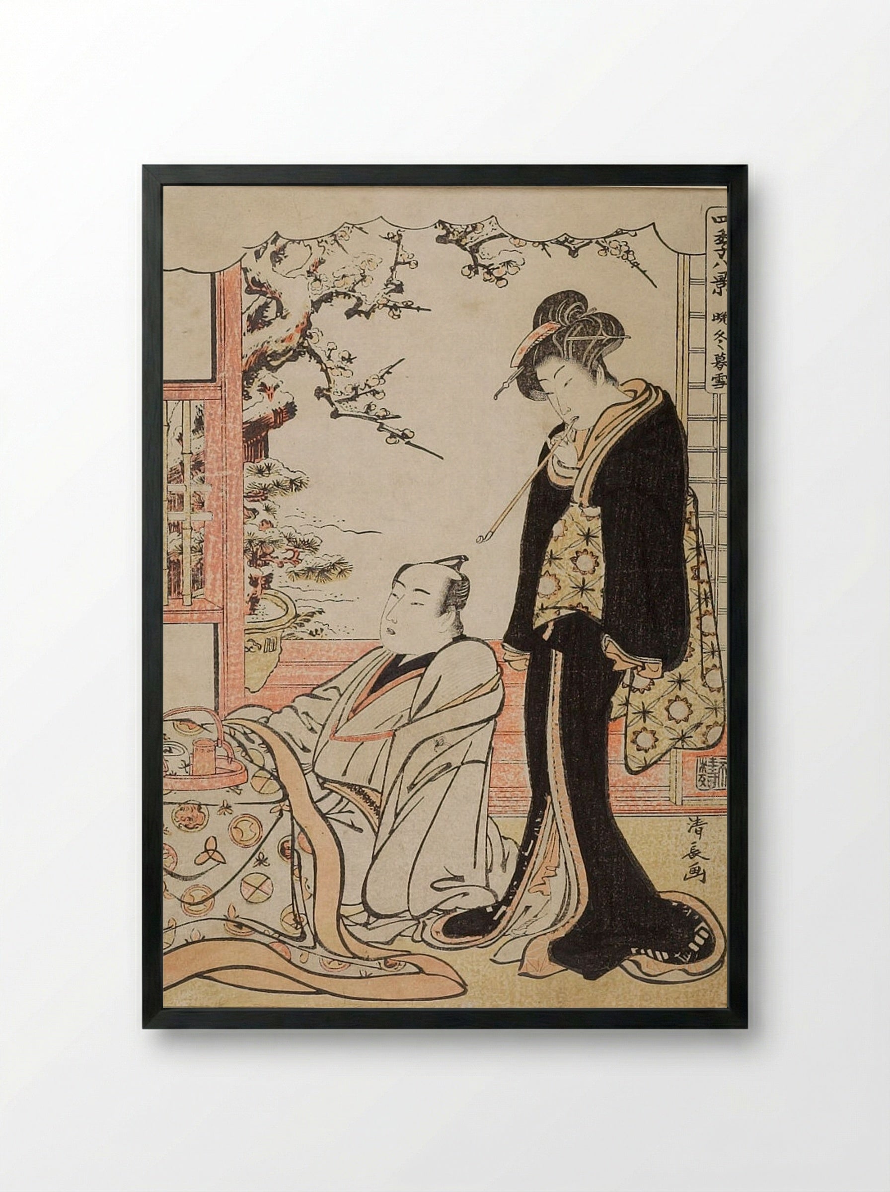 Evening Snow in the Late Winter - Torii Kiyonaga - Framed Print Black