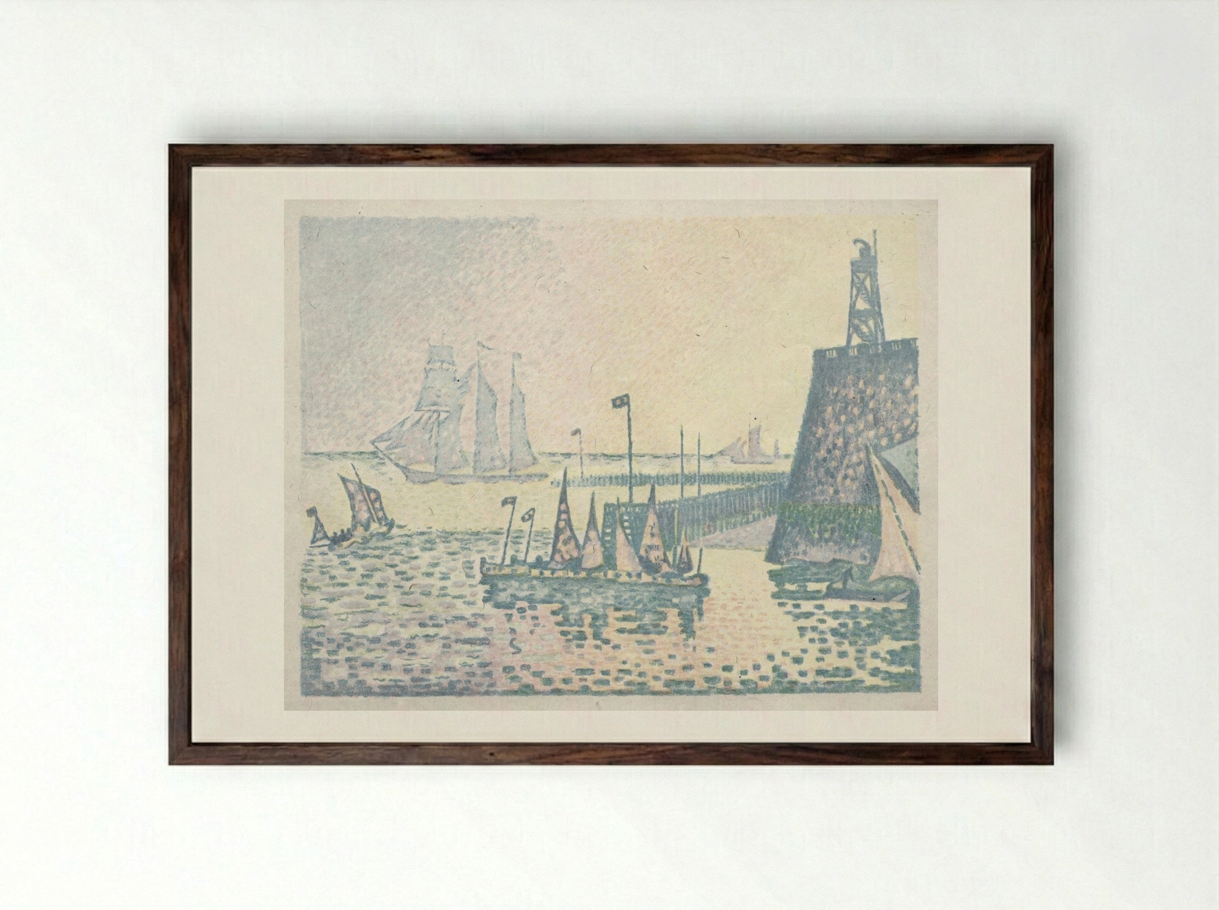 Evening, The Jetty at Vlissingen - Paul Signac - Framed Print Dark Wood