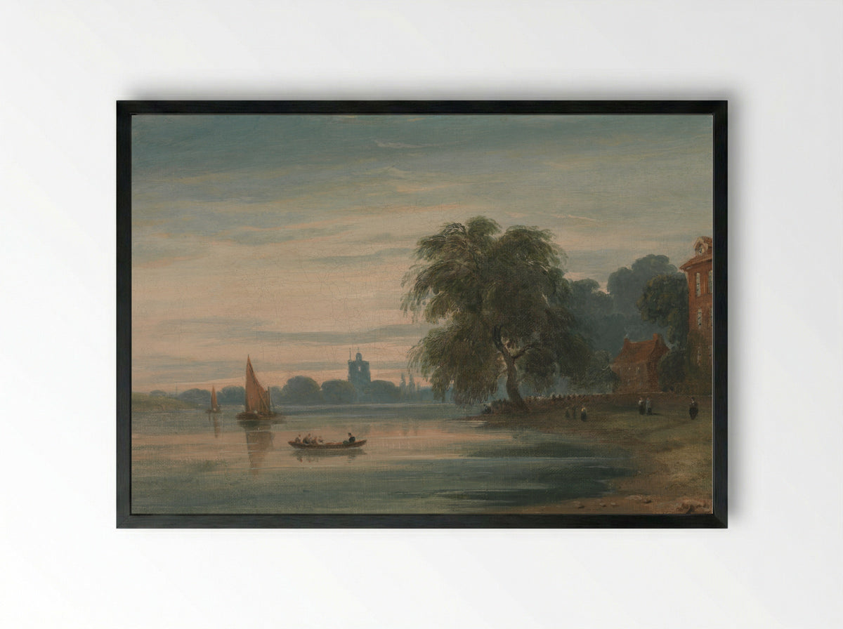 Evening View near the Thames in Lambeth, London - John Varley - Framed Print Black