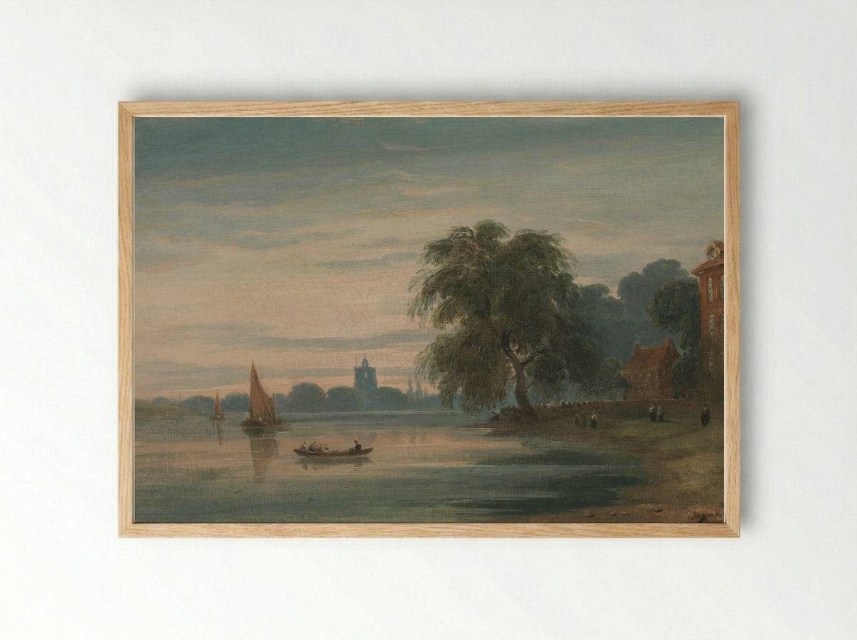 Evening View near the Thames in Lambeth, London - John Varley - Framed Print Wood