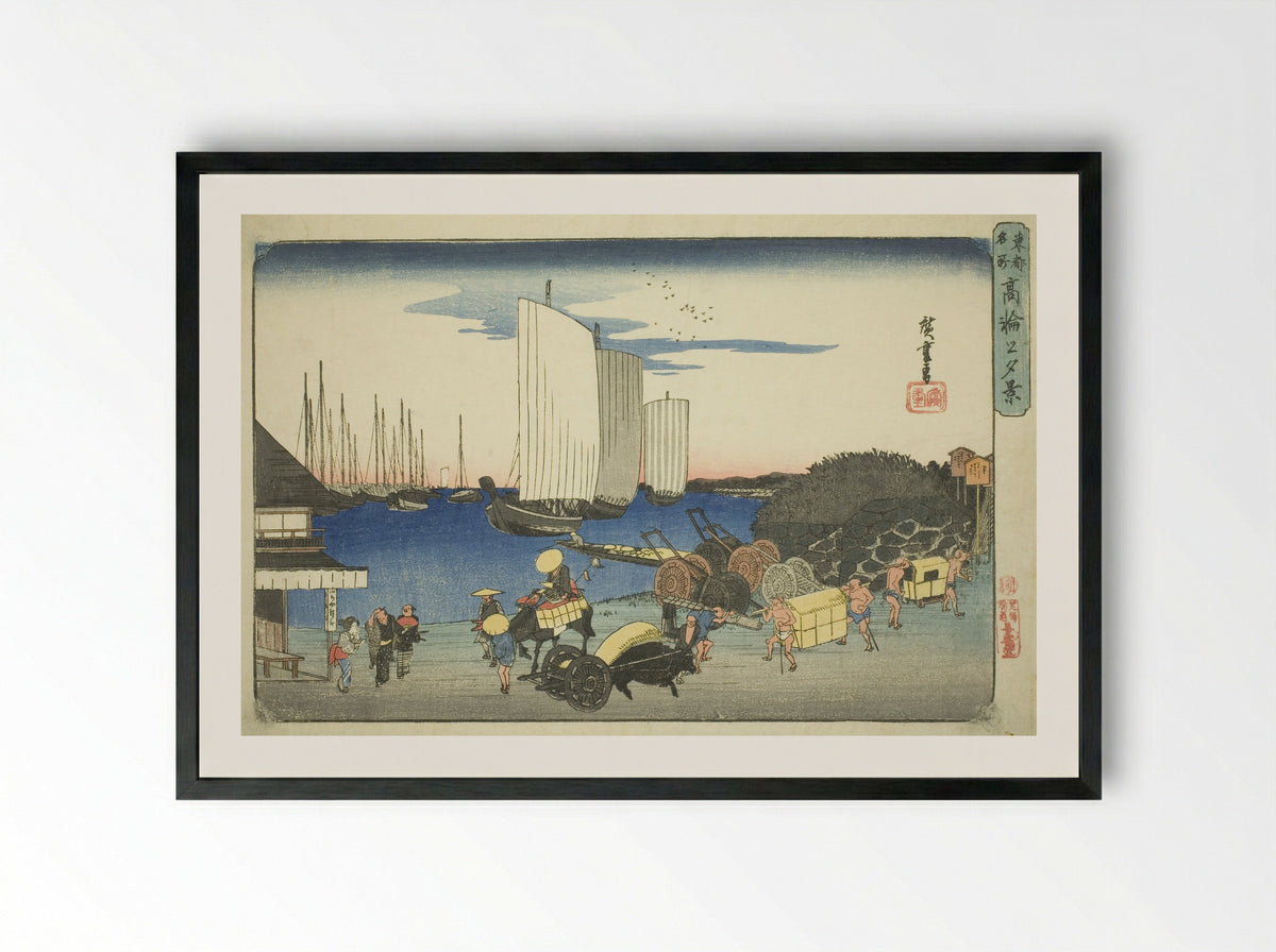 Evening View of Takanawa (Takanawa no yukei) - Utagawa Hiroshige - Framed Print Black