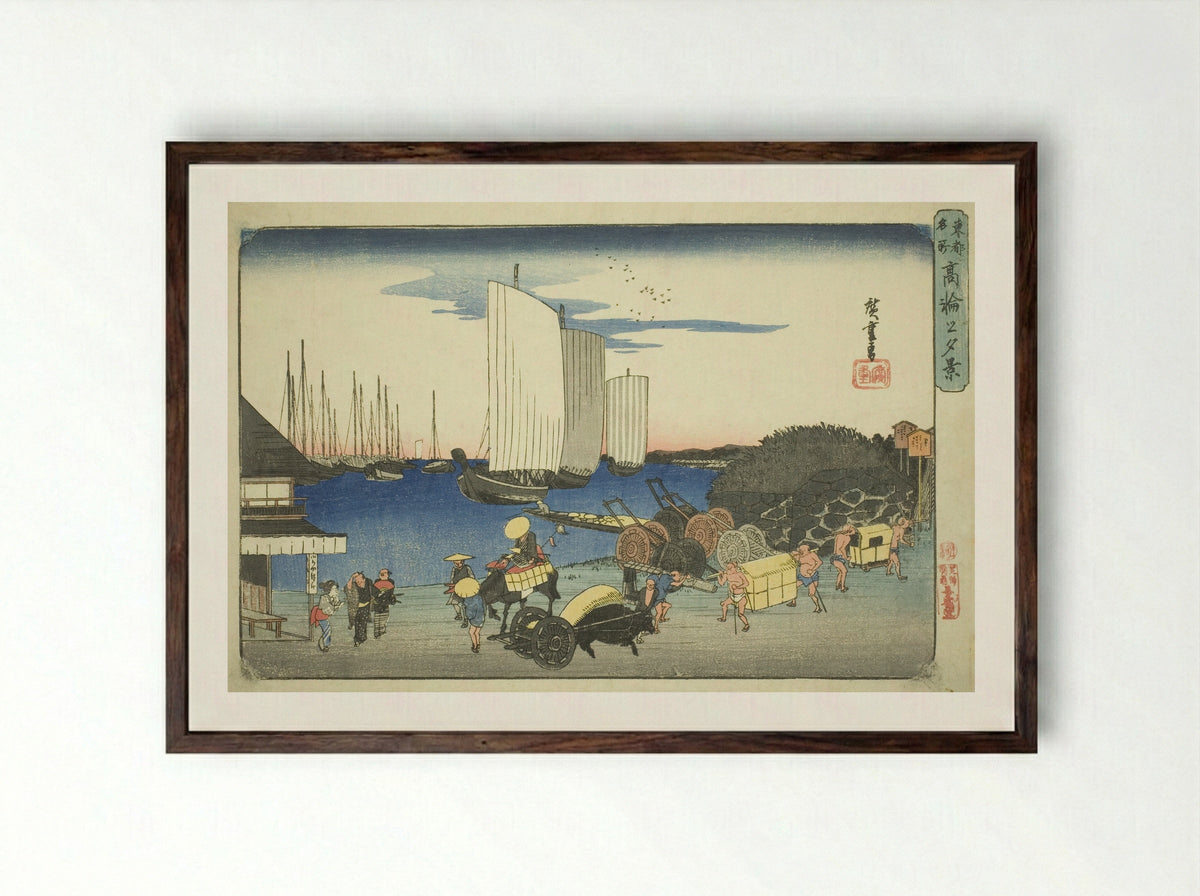 Evening View of Takanawa (Takanawa no yukei) - Utagawa Hiroshige - Framed Print Dark Wood