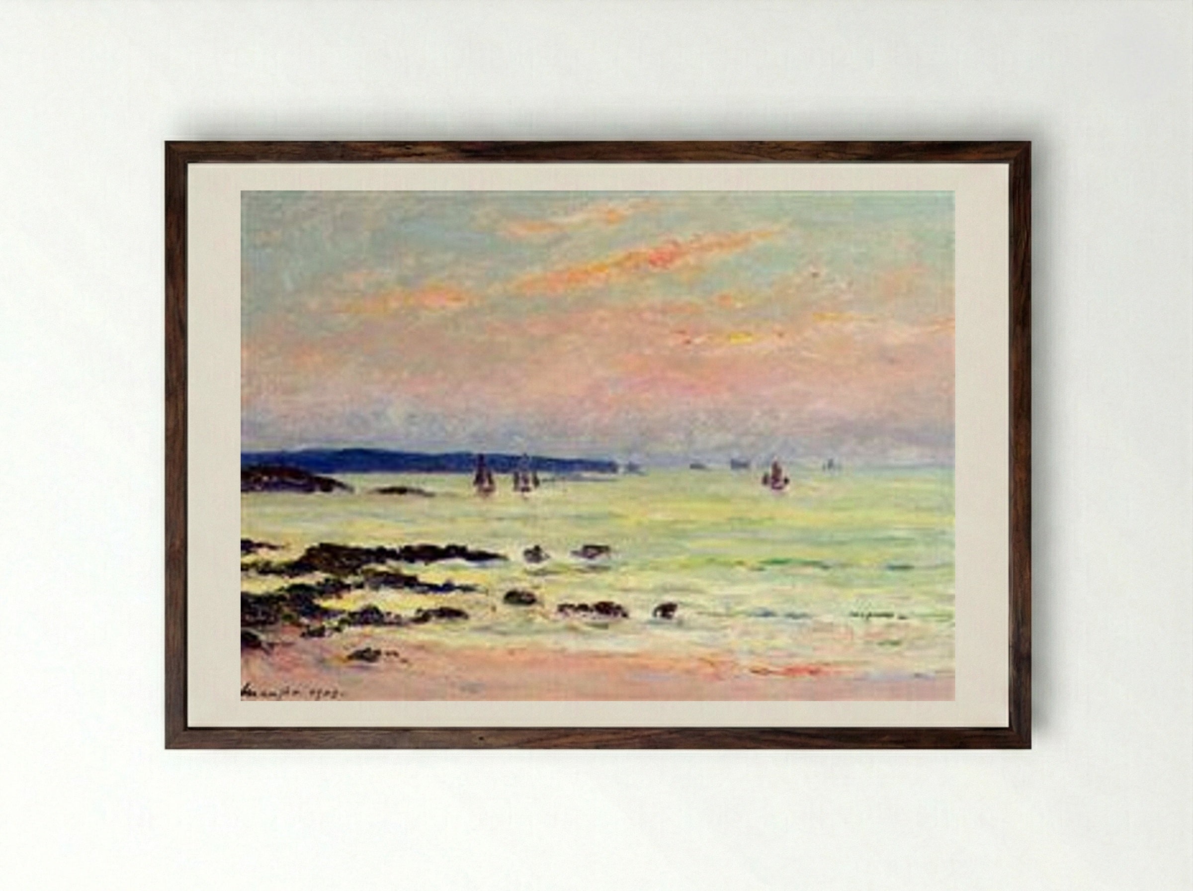 Evening at the Sea - Maxime Maufra - Framed Print Dark Wood