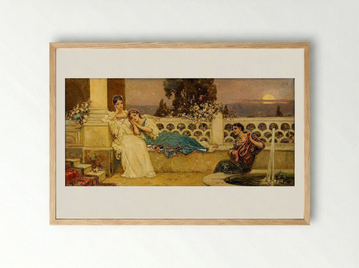 Evening at the Terrace - Wilhelm Kotarbinski - Framed Print Wood