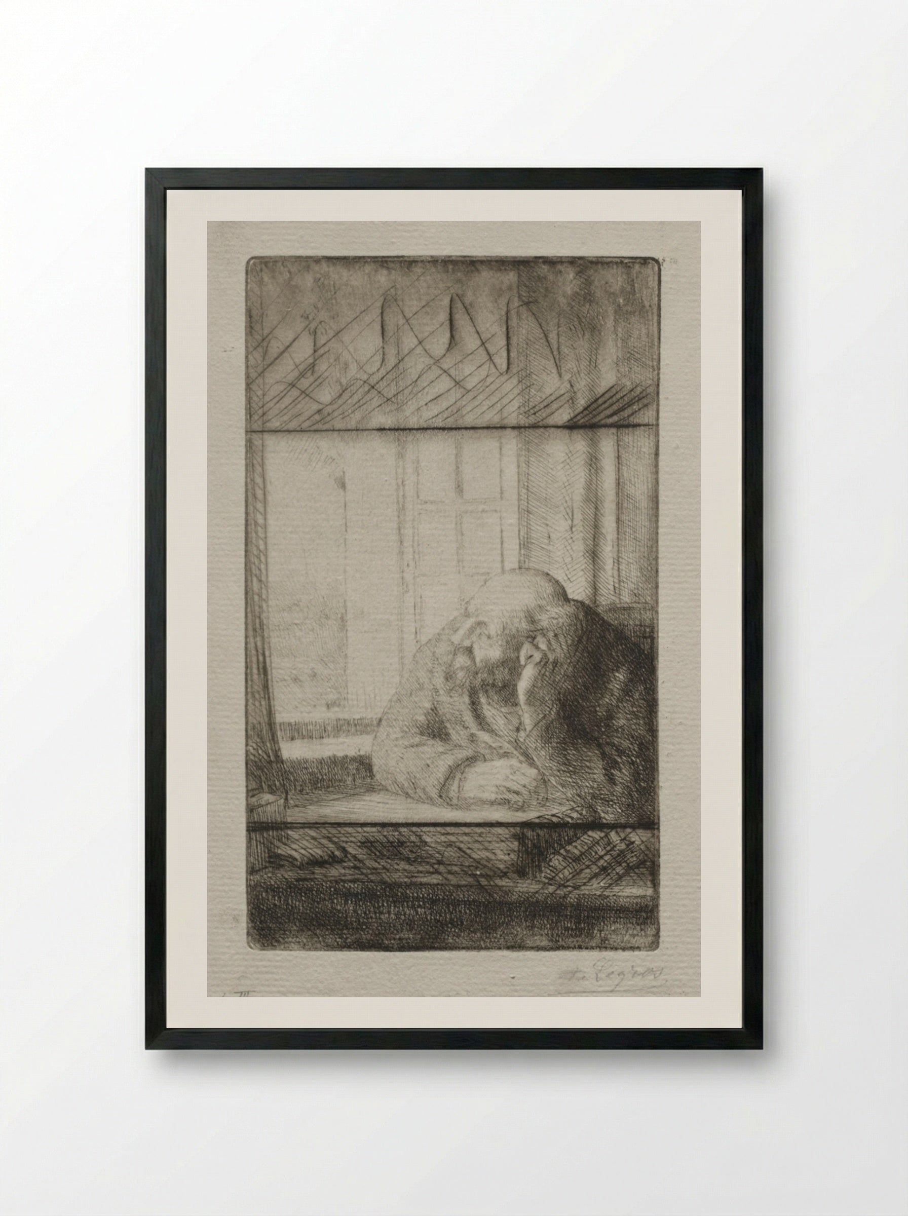 Evening at the Window - Alphonse Legros - Framed Print Black