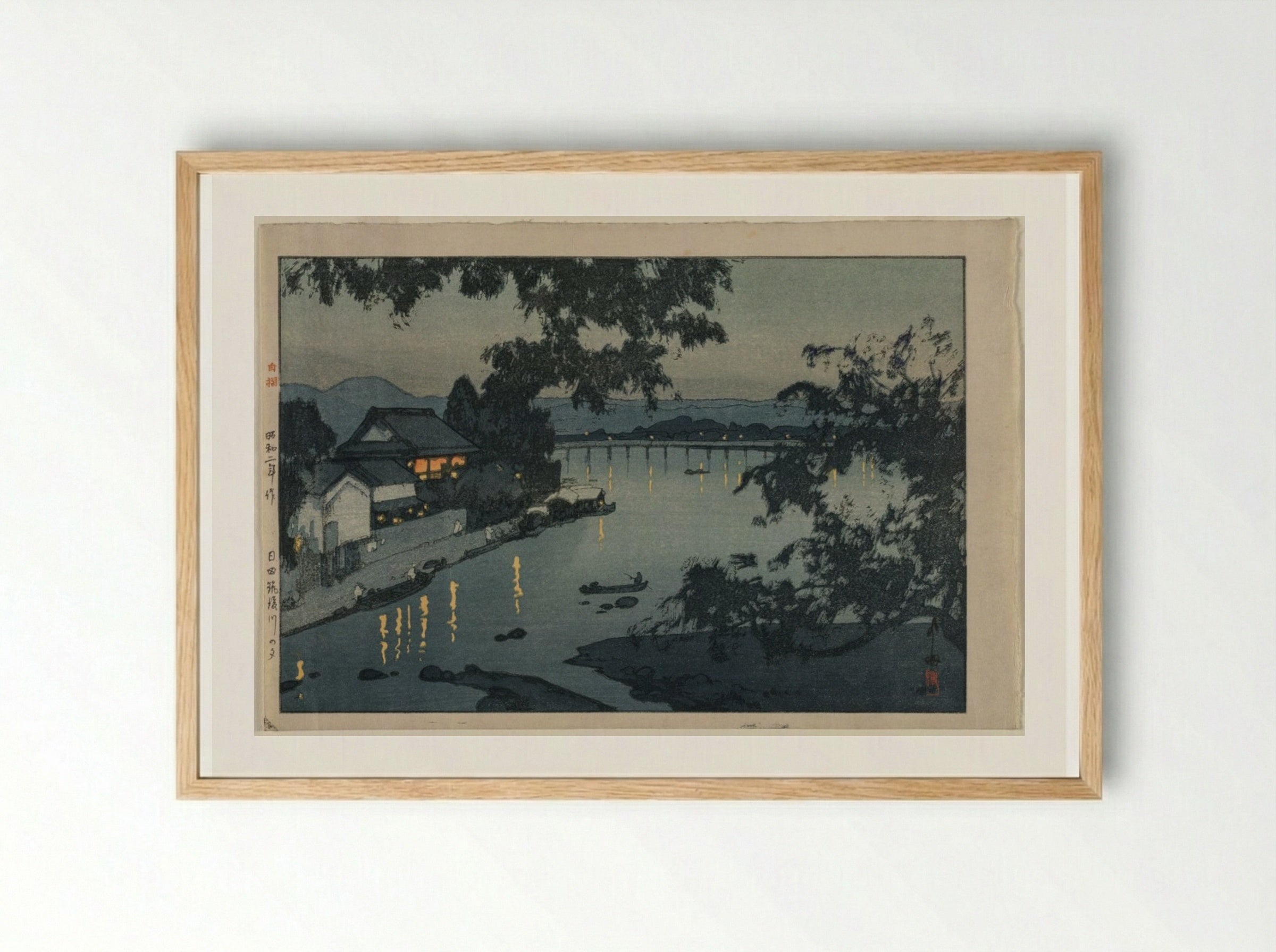 Evening on the Chikugo River - Yoshida Hiroshi - Framed Print Wood