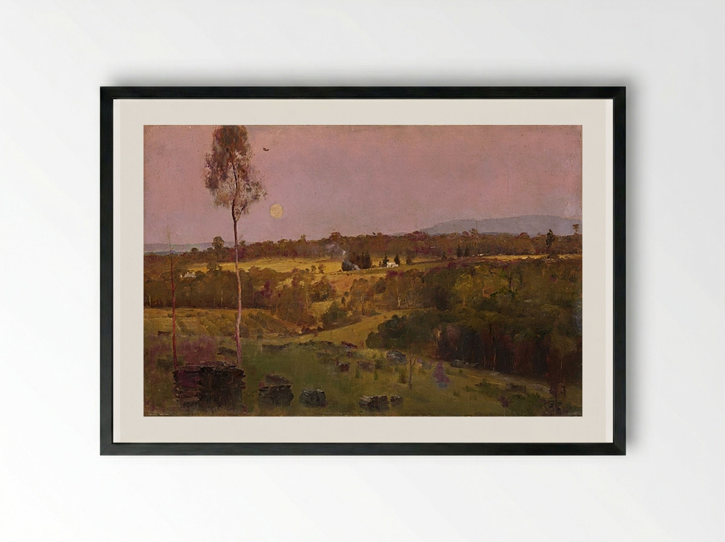 Evening, when the quiet east flushes faintly at the sun's last look - Tom Roberts - Framed Print Black