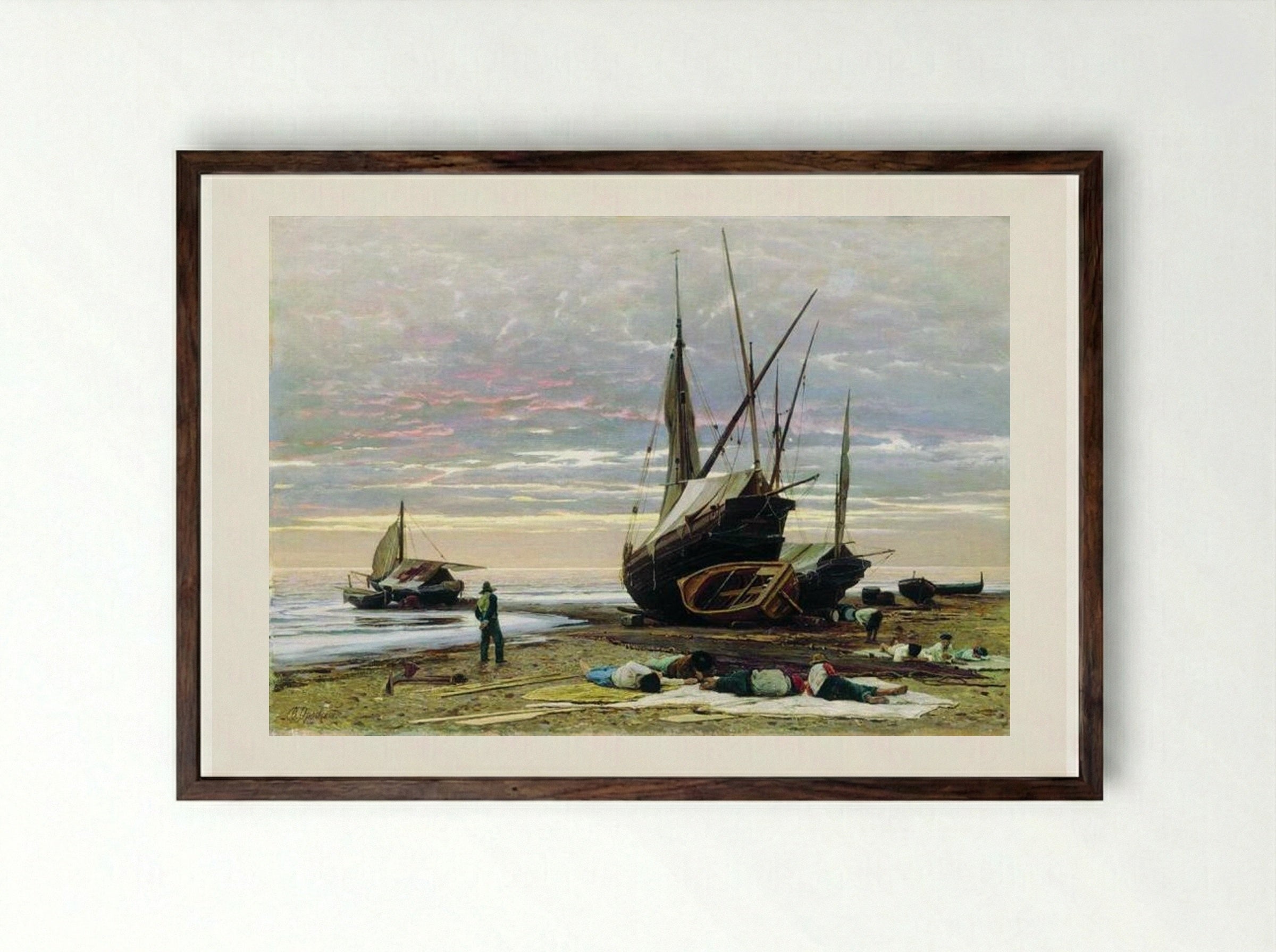 Evening. Seashore. - Volodymyr Orlovsky - Framed Print Dark Wood