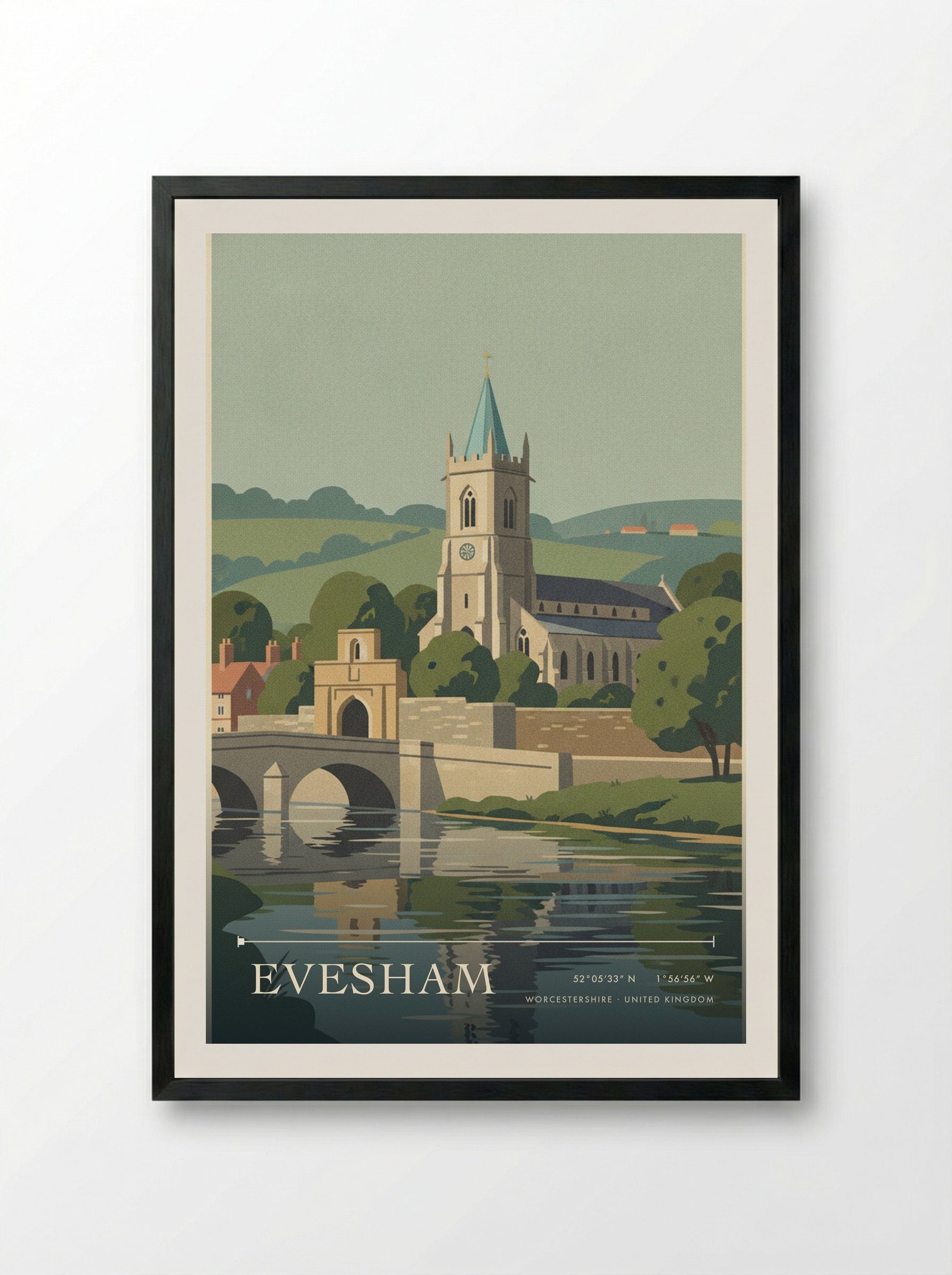 Evesham Worcestershire United Kingdom Travel Poster - Framed Print Black