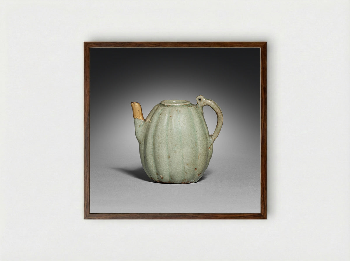 Ewer (Celadon Glazed Ceramic) - Fine Art Print - Framed Print Dark Wood