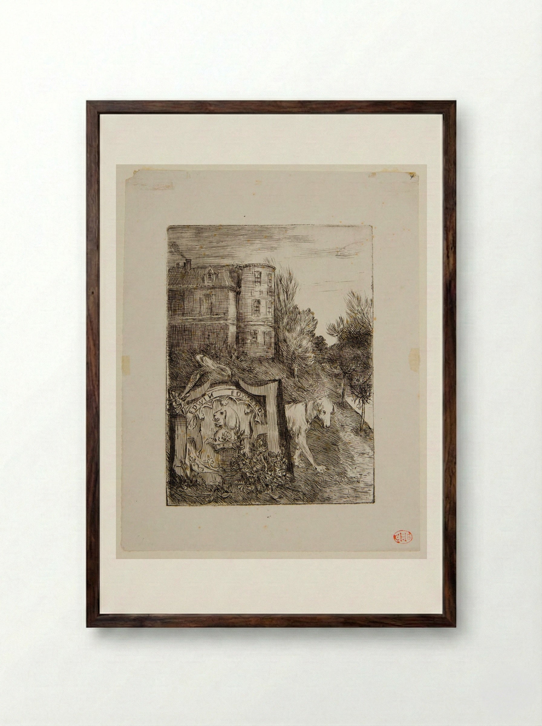 Ex-libris Edwin Edwards - Alphonse Legros - Framed Print Dark Wood