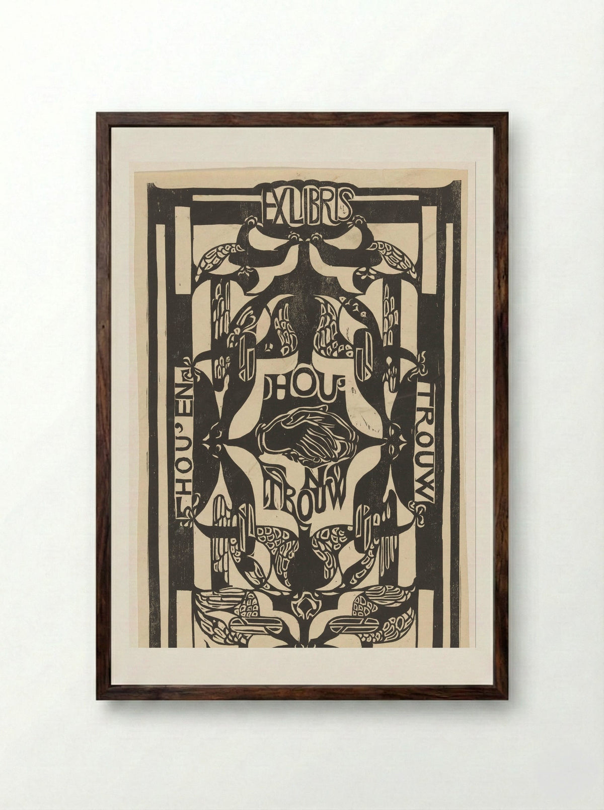 Ex libris van de vereniging Hou'en Trouw - Carel Adolph Lion Cachet - Framed Print Dark Wood