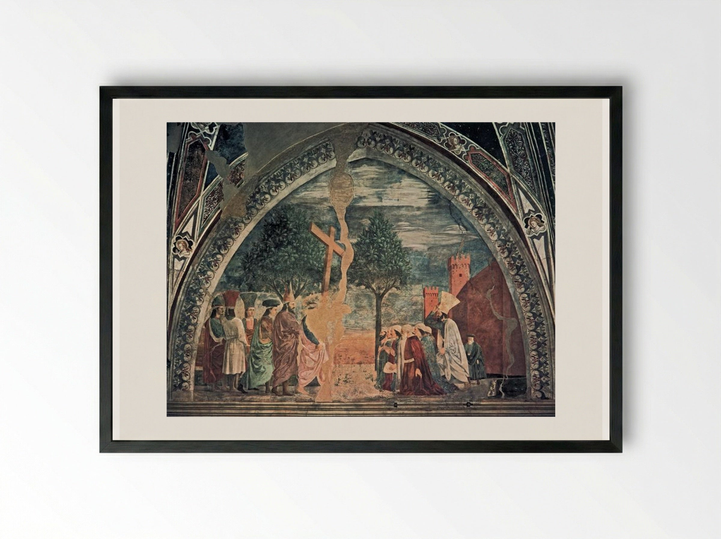 Exaltation of the Cross: Heraclius enters Jerusalem with the Cross - Piero della Francesca - Framed Print Black