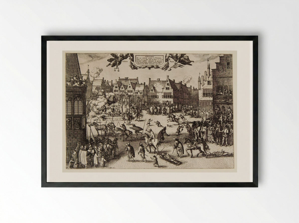 Execution of the Conspirators in the Gunpowder Plot - Claes Jansz. Visscher - Framed Print Black