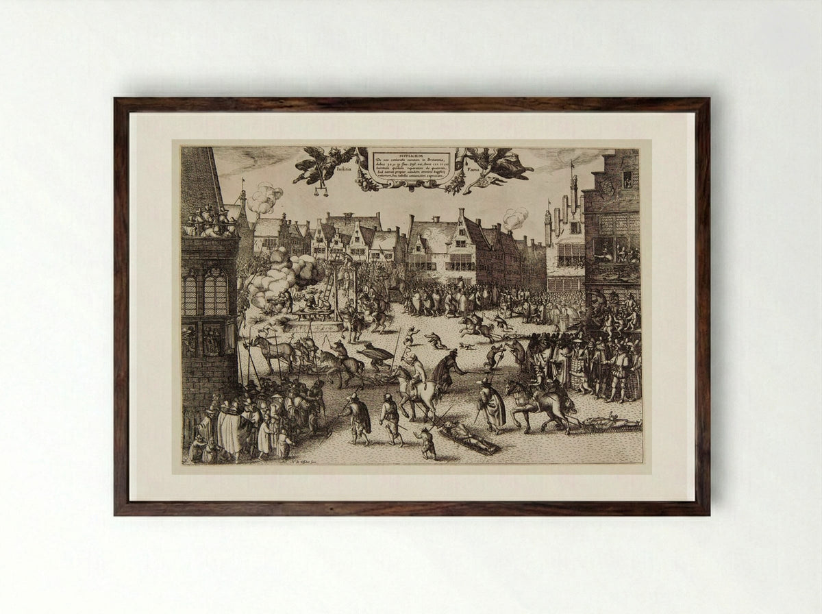 Execution of the Conspirators in the Gunpowder Plot - Claes Jansz. Visscher - Framed Print Dark Wood