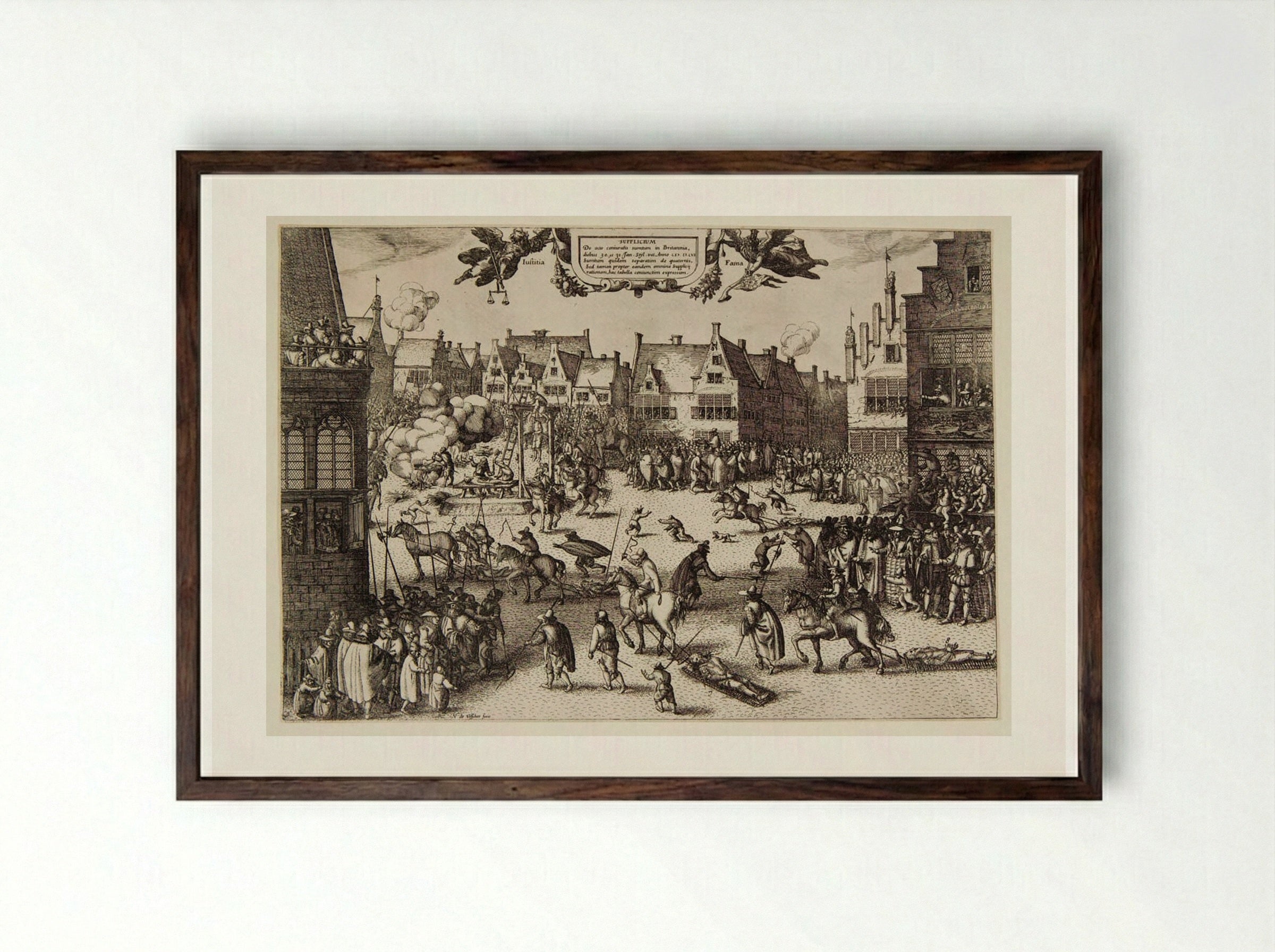 Execution of the Conspirators in the Gunpowder Plot - Claes Jansz. Visscher - Framed Print Dark Wood