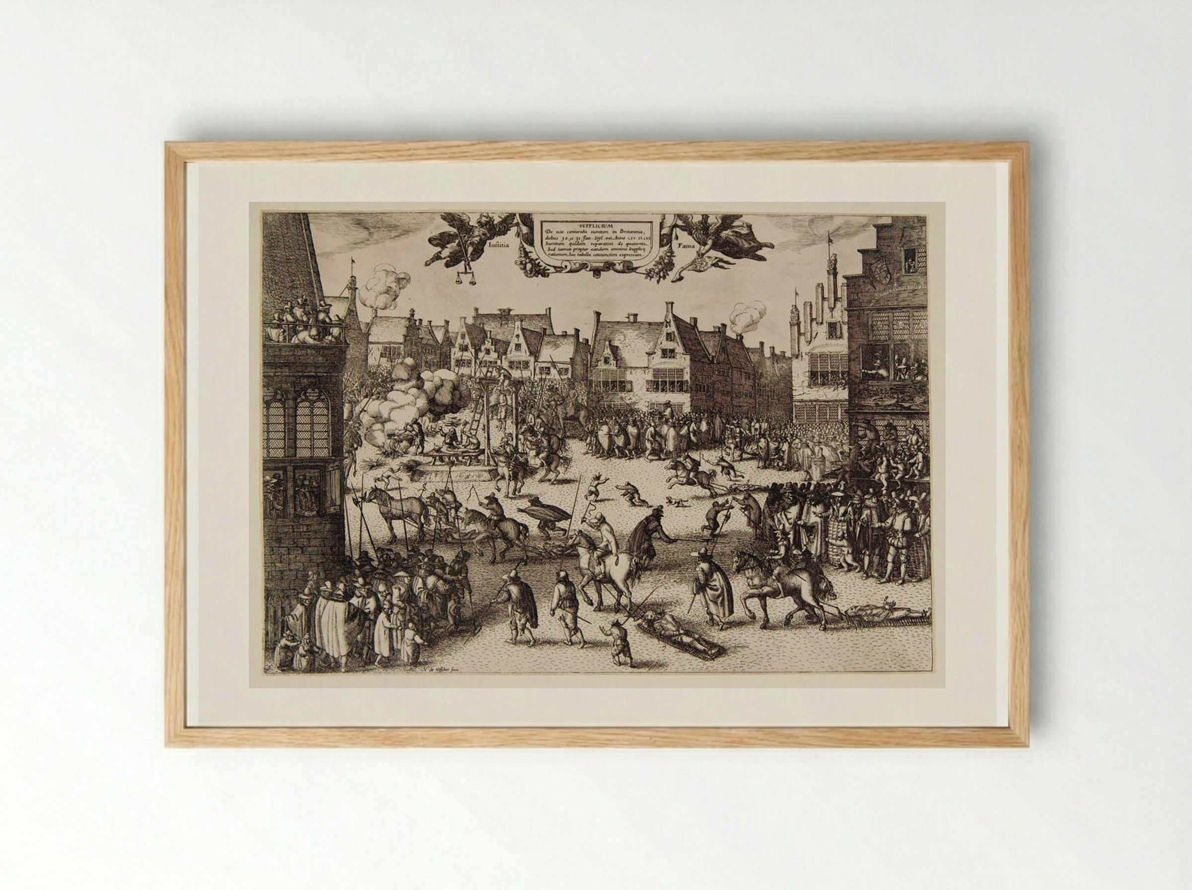 Execution of the Conspirators in the Gunpowder Plot - Claes Jansz. Visscher - Framed Print Wood