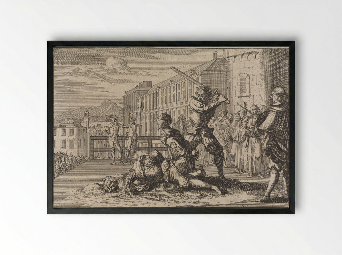Execution of the Marquis of Cinq-Mars and François de Thou - Johann David Zunner - Framed Print Black