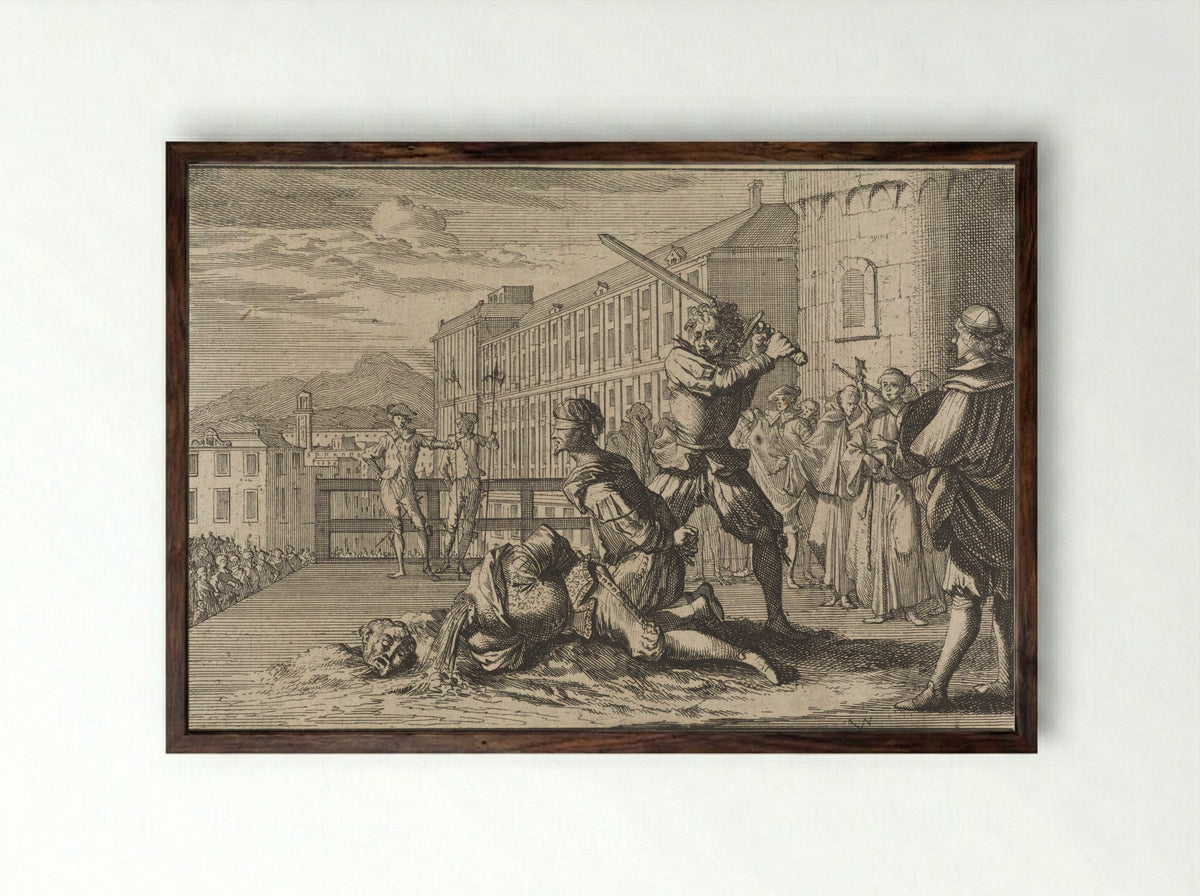 Execution of the Marquis of Cinq-Mars and François de Thou - Johann David Zunner - Framed Print Dark Wood