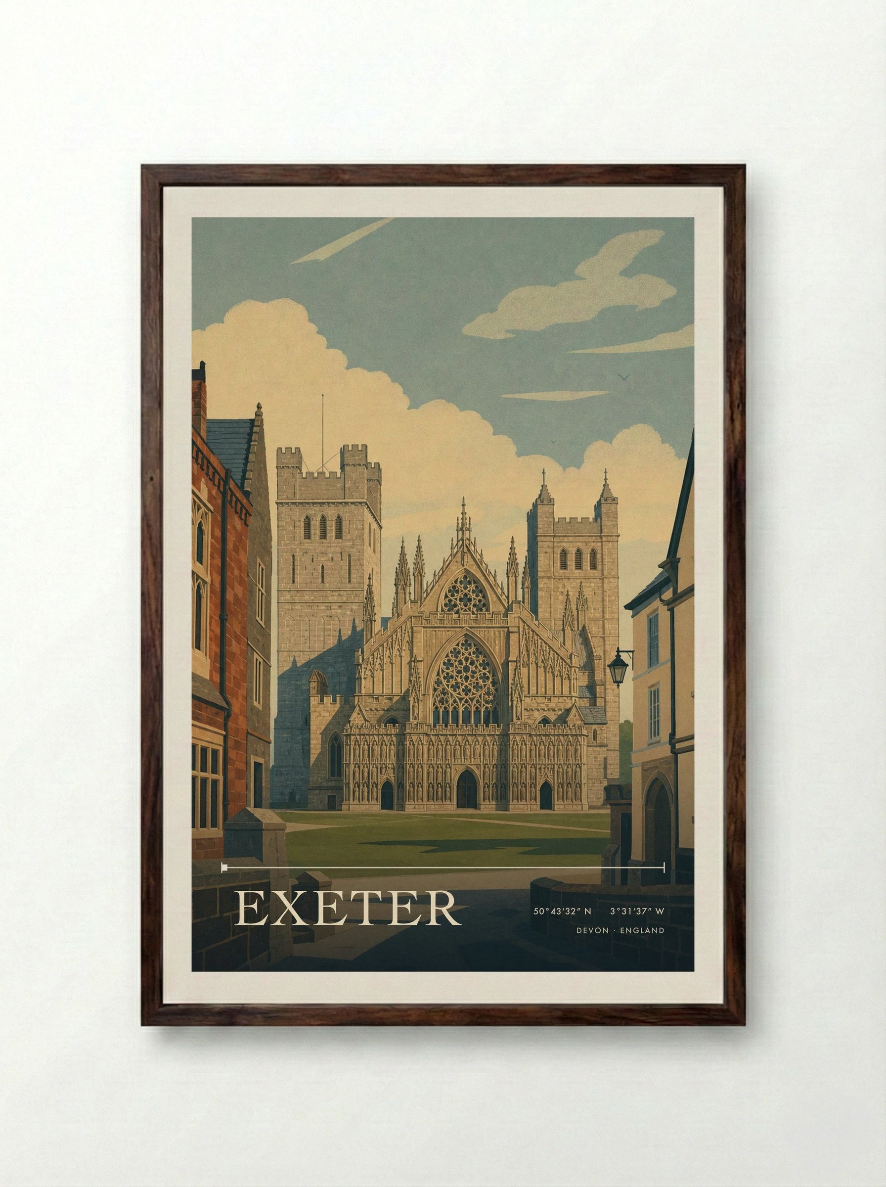 Exeter Devon England Travel Poster - Framed Print Dark Wood